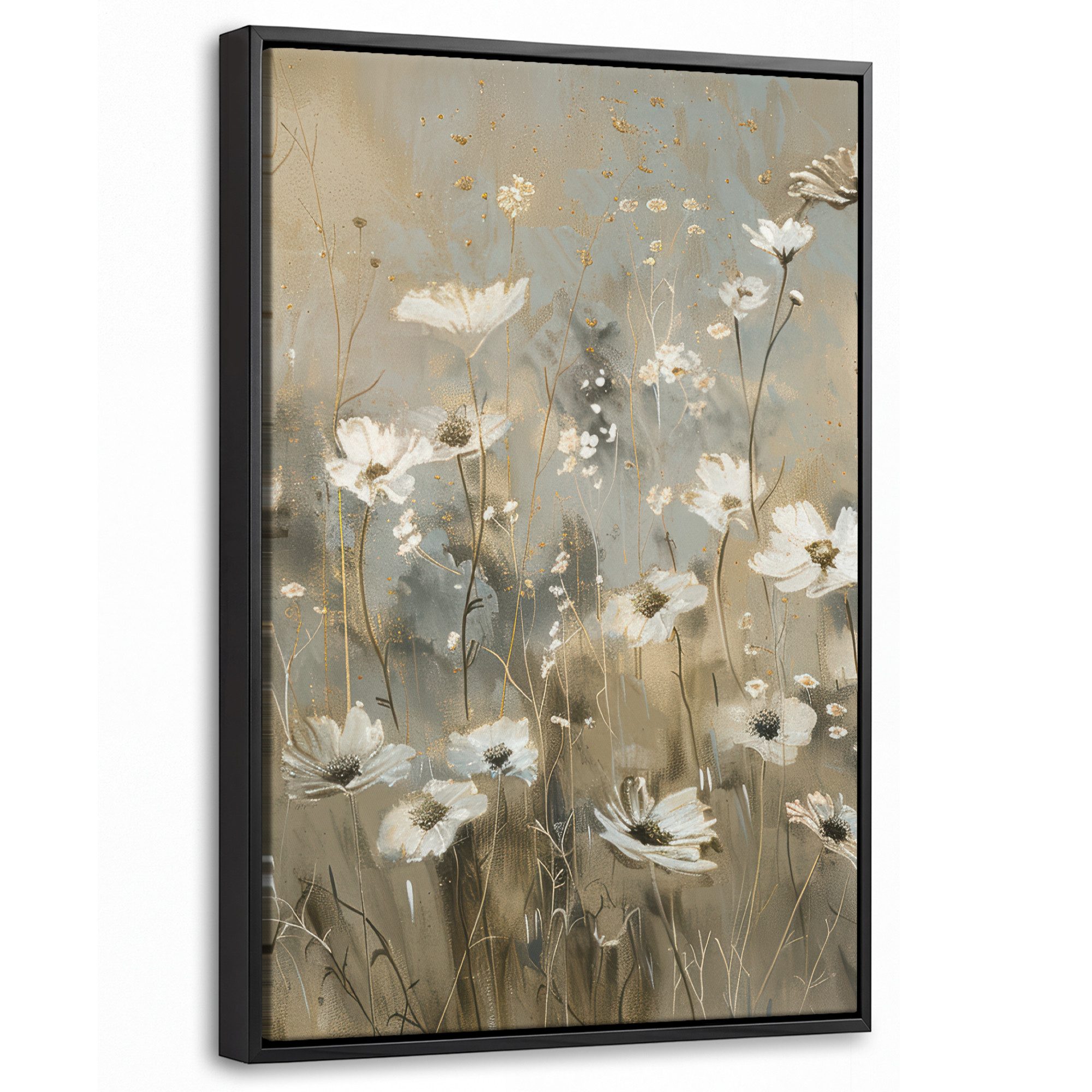 OneMillionCanvasses® Leinwandbild mit Rahmen - Blumen - Weiß - Natur - Grau - Modern, Fotodruck (1 St), Deko für Wohnzimmer Schlafzimmer Küche 20x30cm