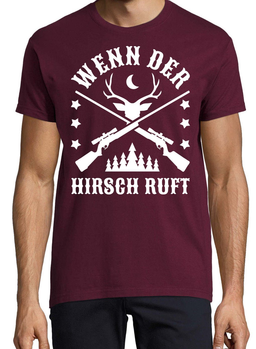 Youth Designz T-Shirt "Wenn Der trendigem Shirt mit Burgund Hirsch Frontprint Herren Ruft"