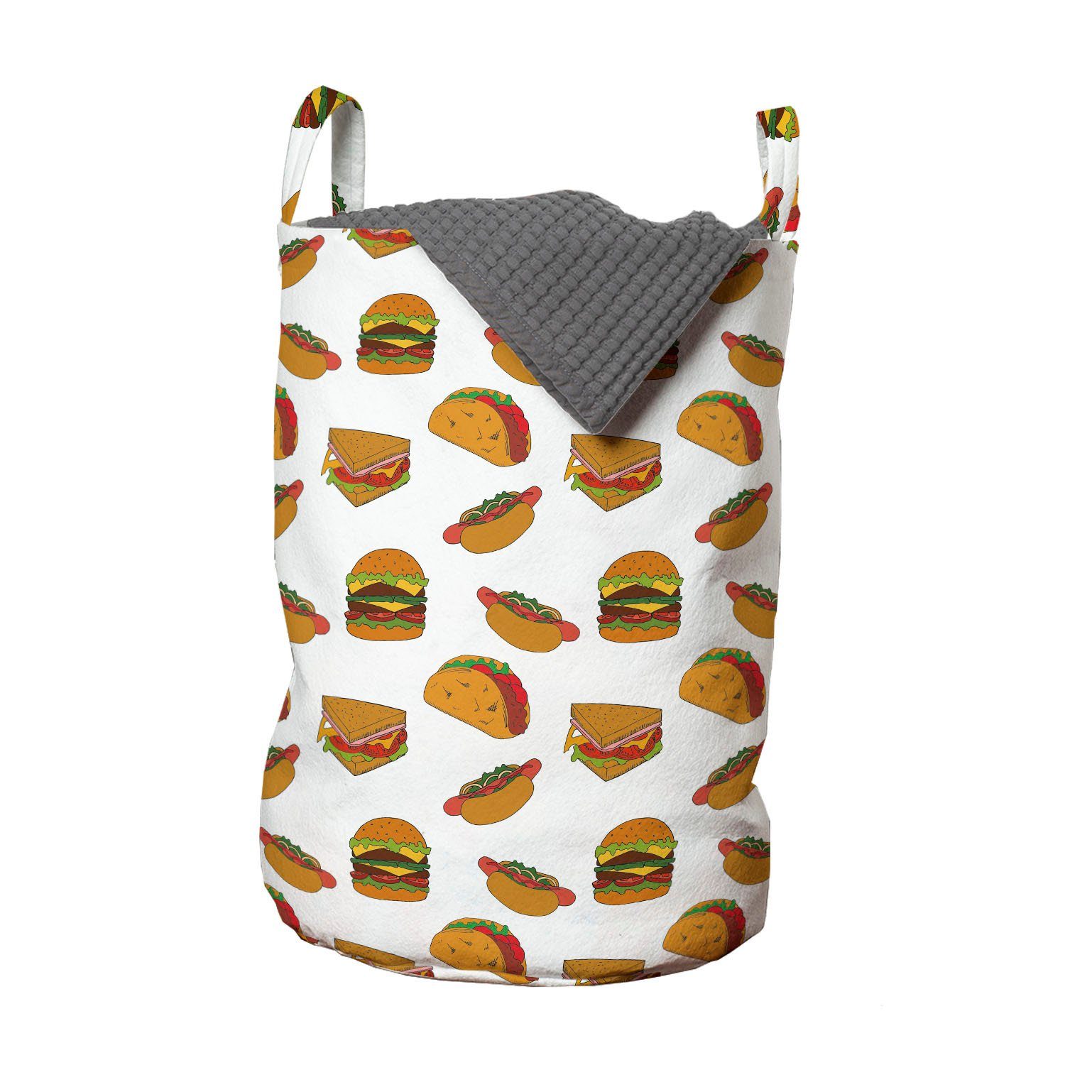 Abakuhaus Wäschesäckchen Wäschekorb mit Griffen Kordelzugverschluss für Waschsalons, Fast Food Burgers Sandwiches Sketch