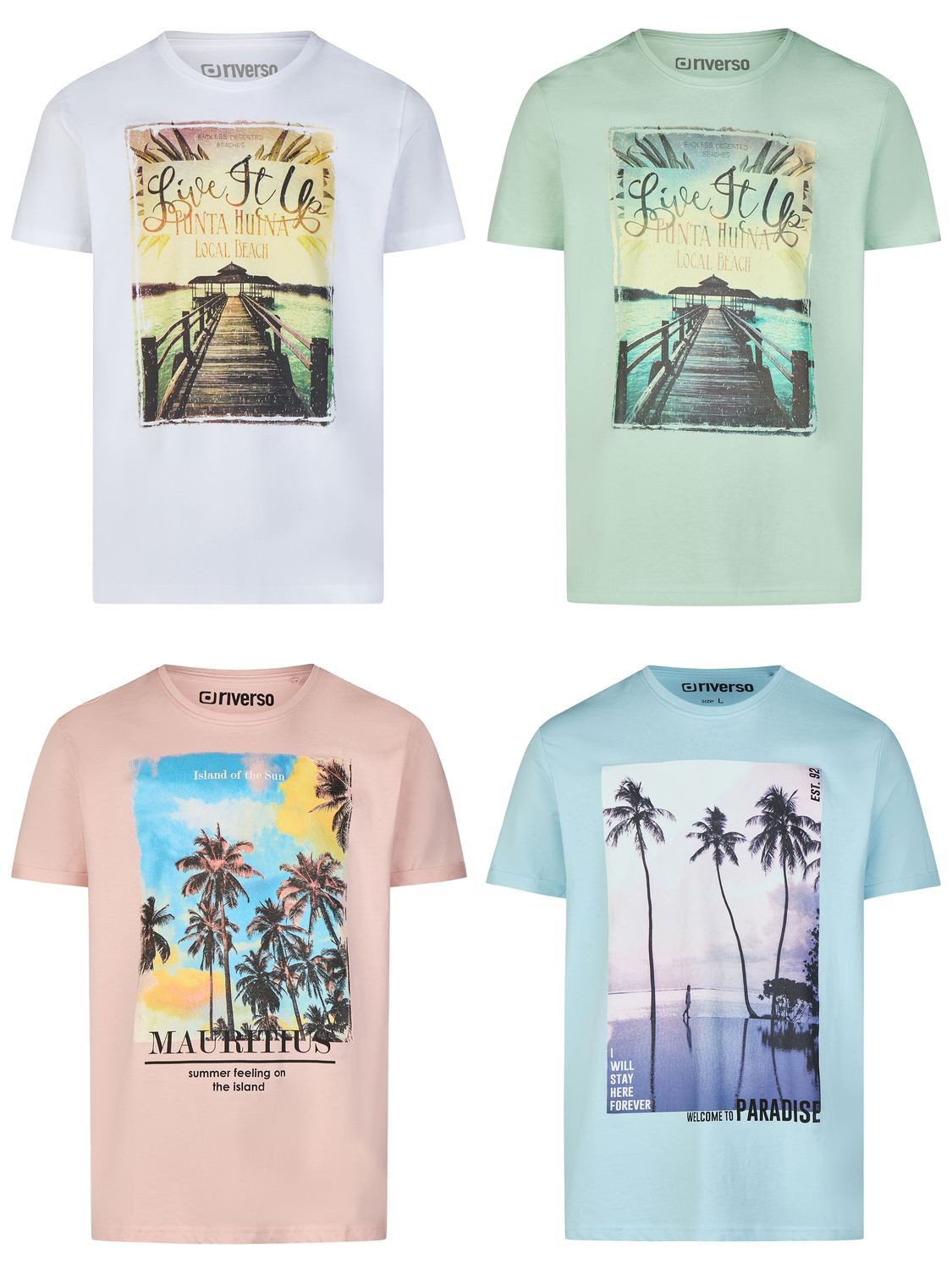 riverso T-Shirt Herren Fotoprintshirt RIVLukas Regular Fit (4-tlg) Kurzarm Tee Shirt mit Rundhalsausschnitt aus 100% Baumwolle