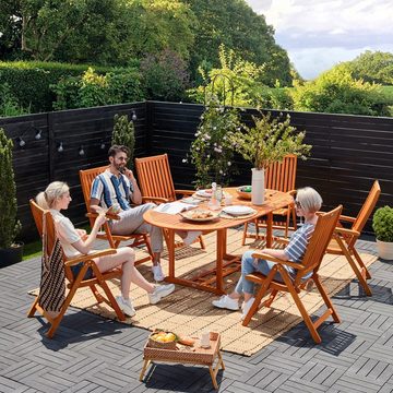 Casaria Sitzgruppe, Holz 6 Stühle mit Tisch Wetterfest FSC®-zertifiziert Schirmständer