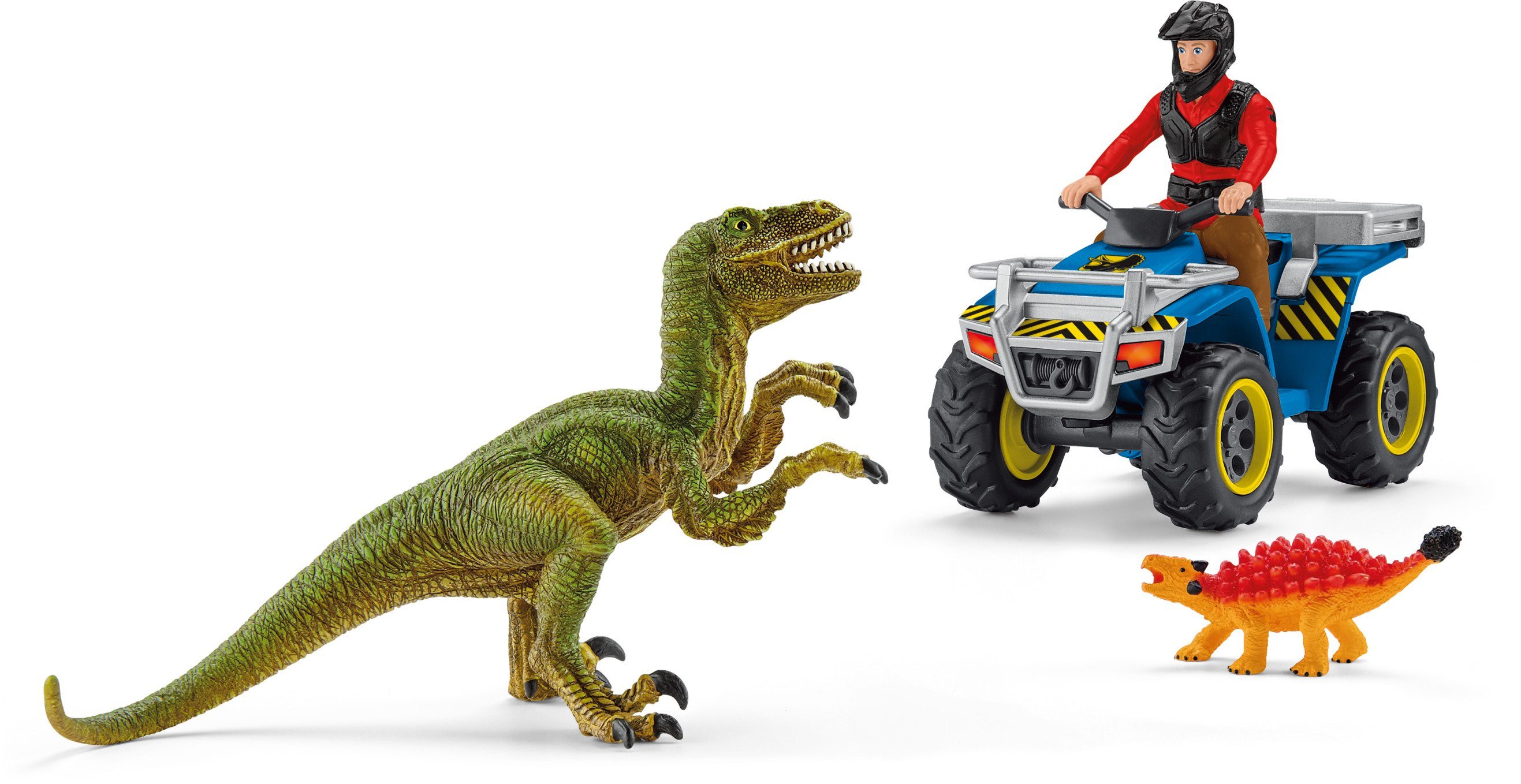 Image of SCHLEICH Flucht auf Quad vor Velociraptor Spielfiguren, Mehrfarbig