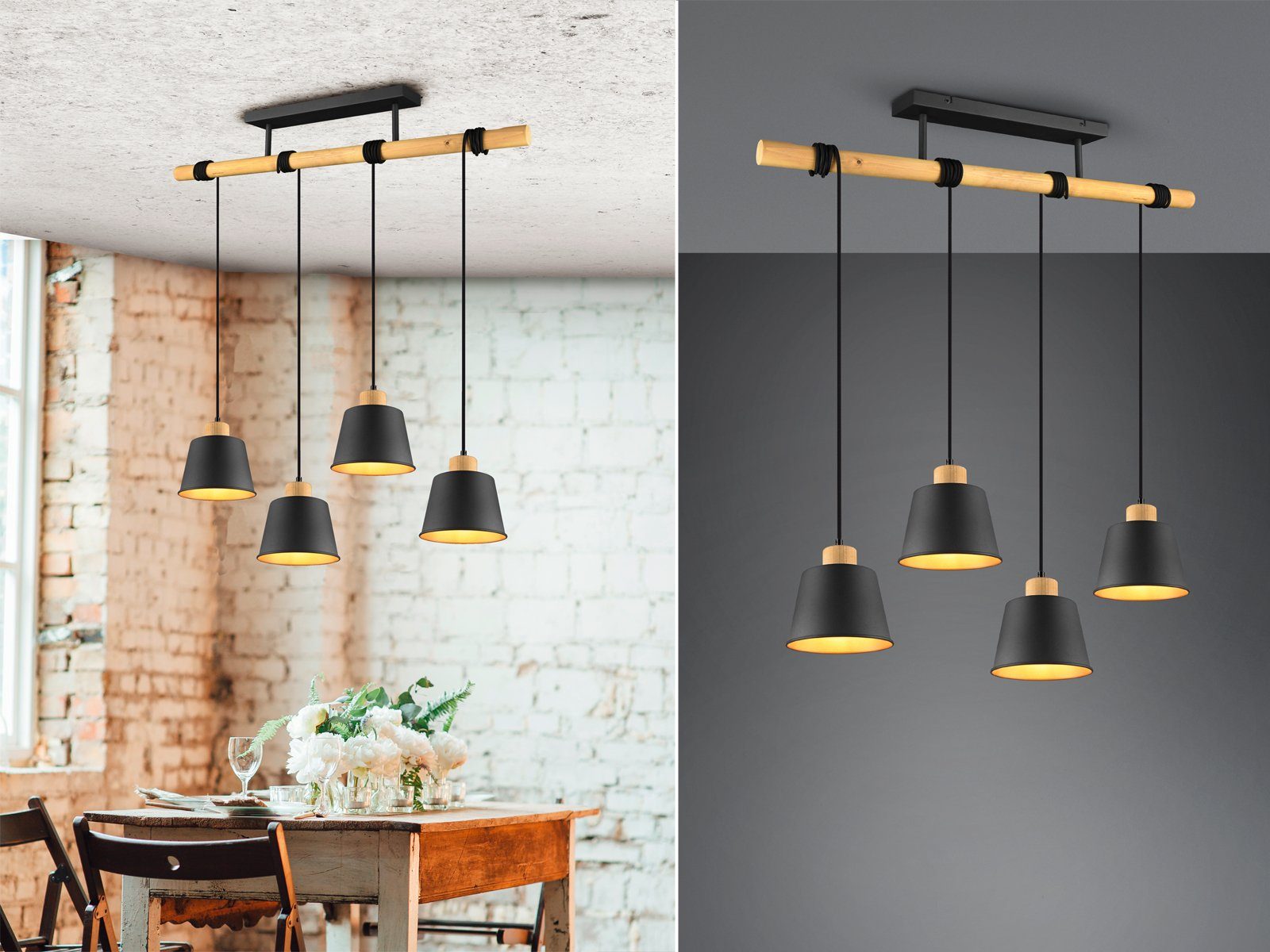 meineWunschleuchte LED Pendelleuchte, Holz mehrflammig, Esstisch-Lampe  hängend über Kücheninsel 4 flammig Industrie-Design für Esszimmertisch  online kaufen | OTTO
