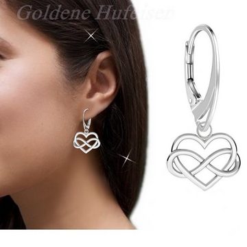 Goldene Hufeisen Paar Ohrhänger Herz Unendlichkeit Brisuren Ohrringe Hängend aus 925 Silber (1 Paar, inkl. Etui), Ohrschmuck Damen