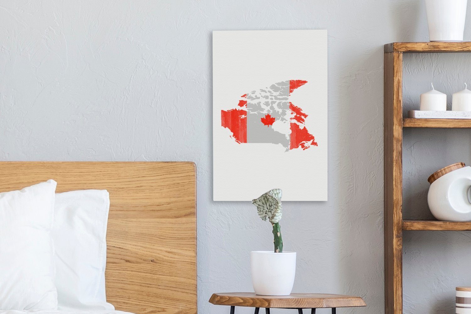 OneMillionCanvasses® Leinwandbild inkl. St), - cm bespannt - (1 Flagge Kanada Zackenaufhänger, 20x30 Gemälde, Leinwandbild fertig Karte