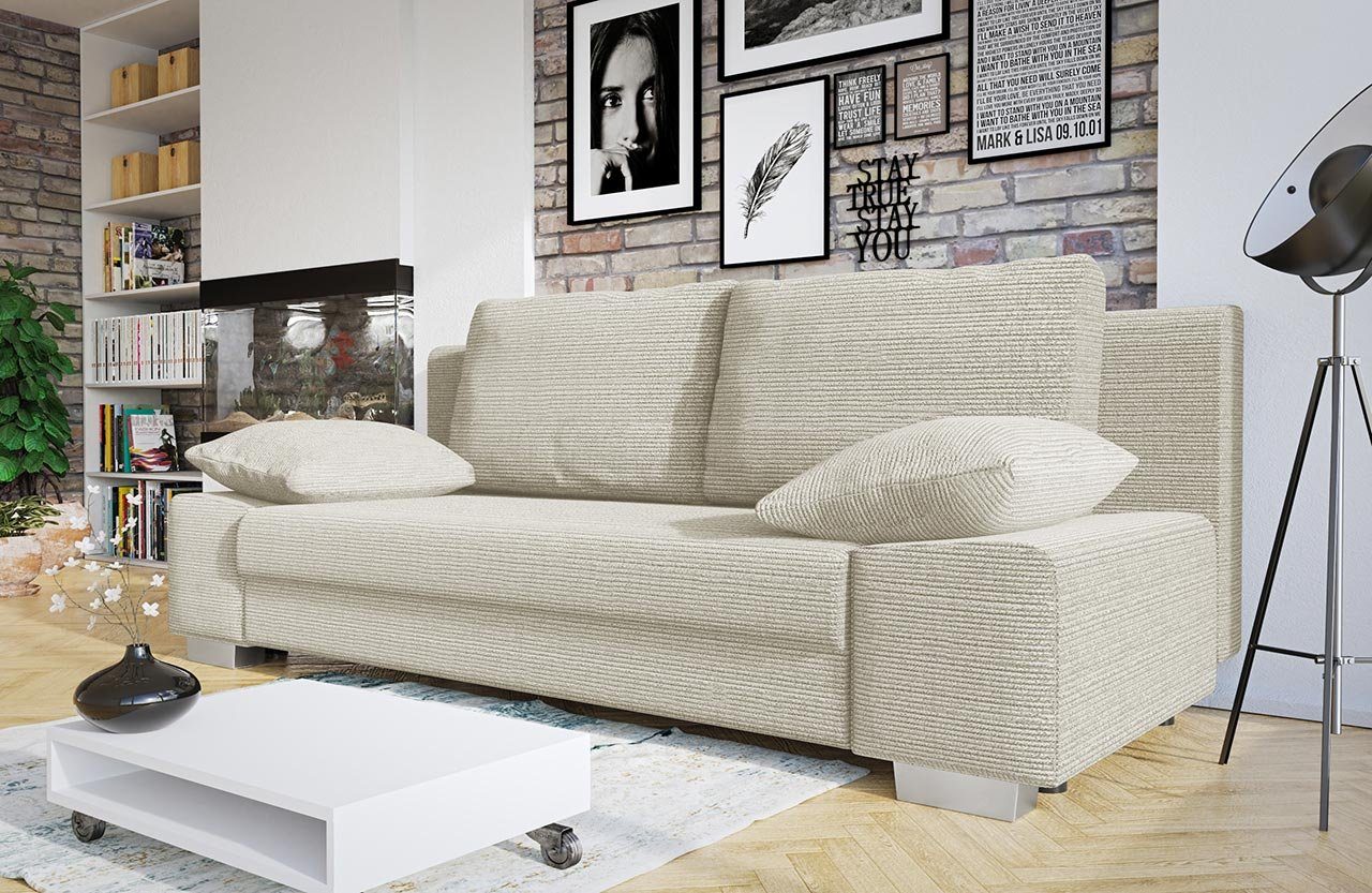 MIRJAN24 Schlafsofa Laura Cord, Couch mit Bettkasten und Schlaffunktion, Stilvoll Polstersofa Poso 100 | Alle Sofas