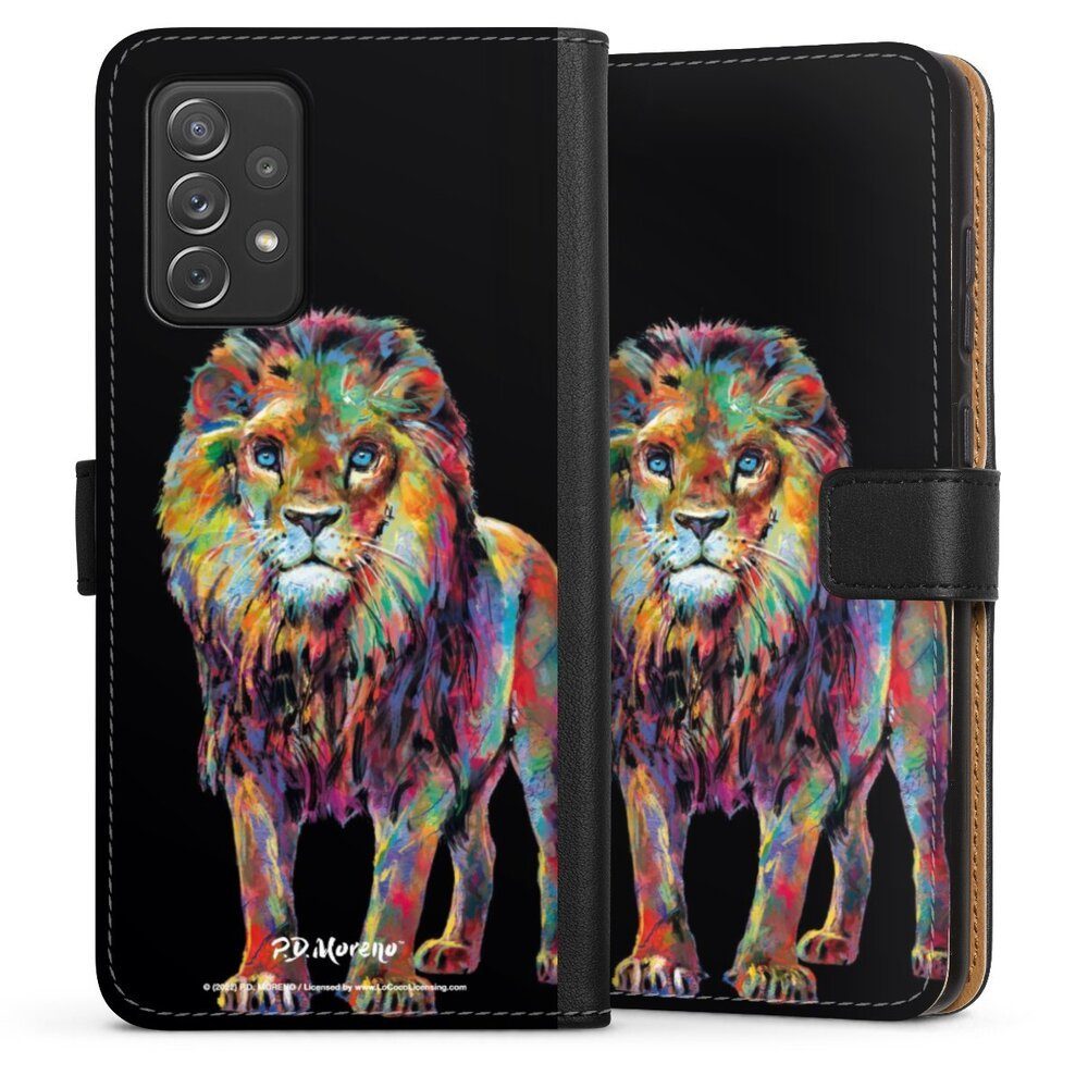 DeinDesign Handyhülle Löwe Tiere Design Lion Colorful Art By P.D. Moreno, Samsung Galaxy A72 Hülle Flip Case Klapphülle Handytasche Leder