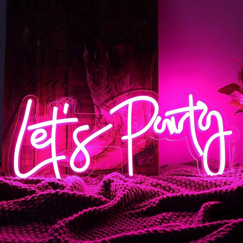 MUPOO LED Dekolicht Let’s Party LED Stripe, LED Acryl Neon Deko Zimmer,Neon Schild, Ein/Aus-Schalter, mit Ein/Aus-Schalter USB-Stromversorgung, LED Nachtlampe für Party Deko, Wandleuchten Leuchtfiguren Rosa