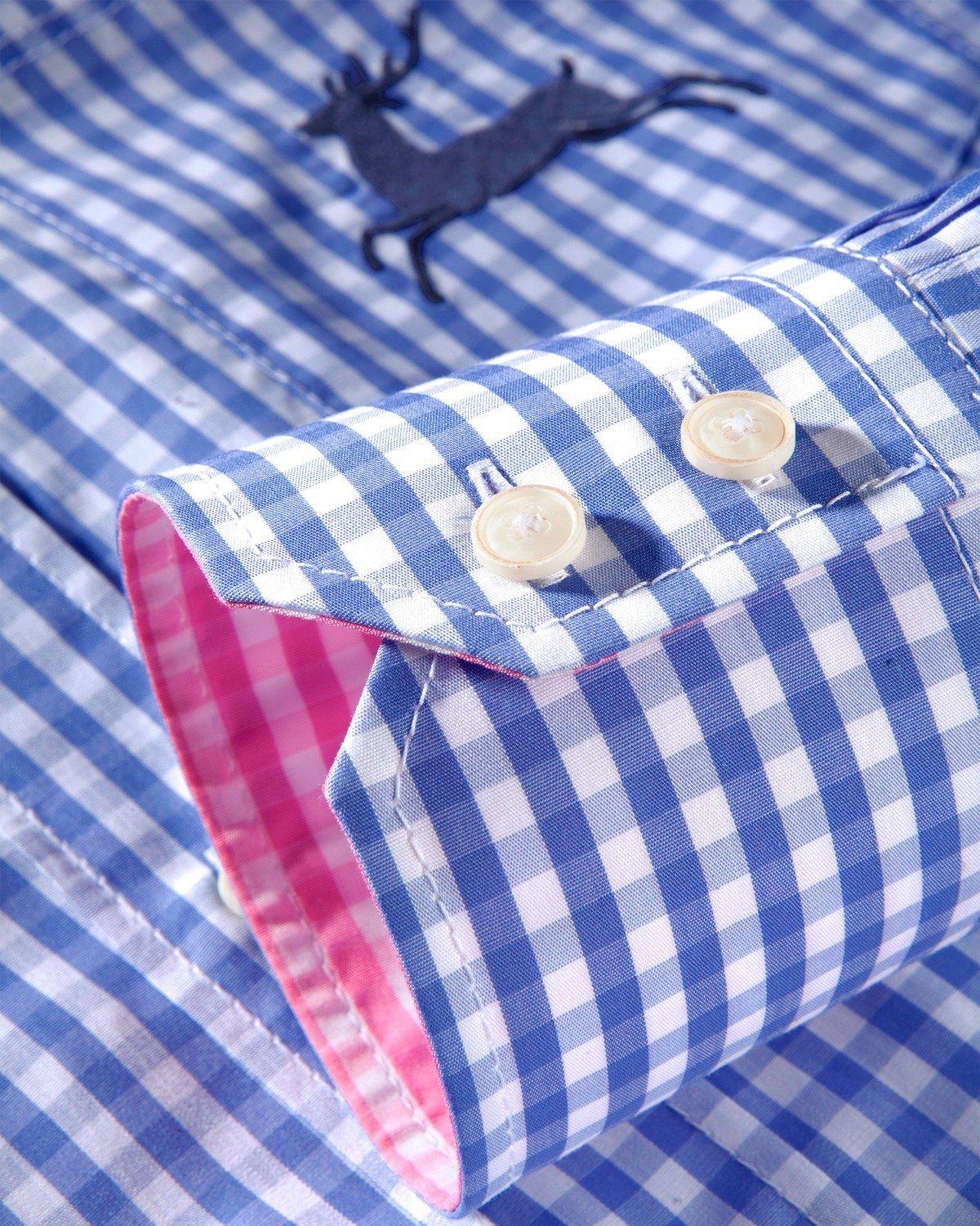 Trachtenhemd Blau mit Vichykaro-Hemd Stickerei Reitmayer