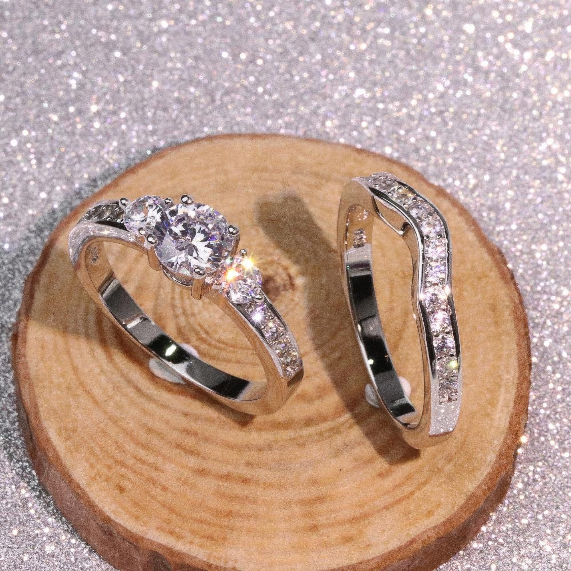 Jumpeak Diamantring Diamantring Rund,14K Gold Labordiamant Ring, Hochzeit Band Braut Set, 1ct Stapelbarer Damenring, Jubiläumsring, Diamanten im Brillantschliff