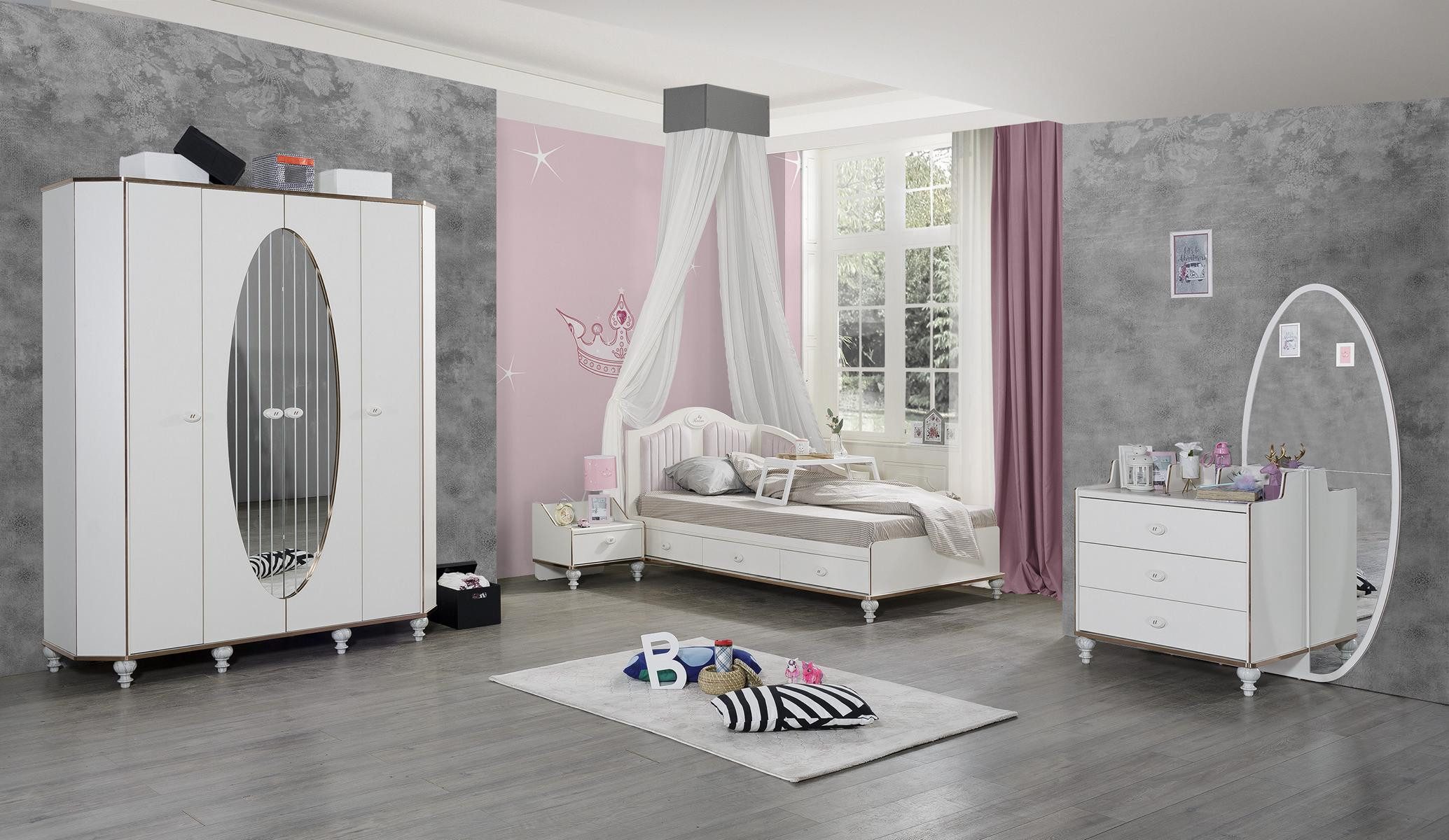 Jugendzimmer-Set Stilvolles Schlafzimmer Set in Weiß aus hochwertigem Holz