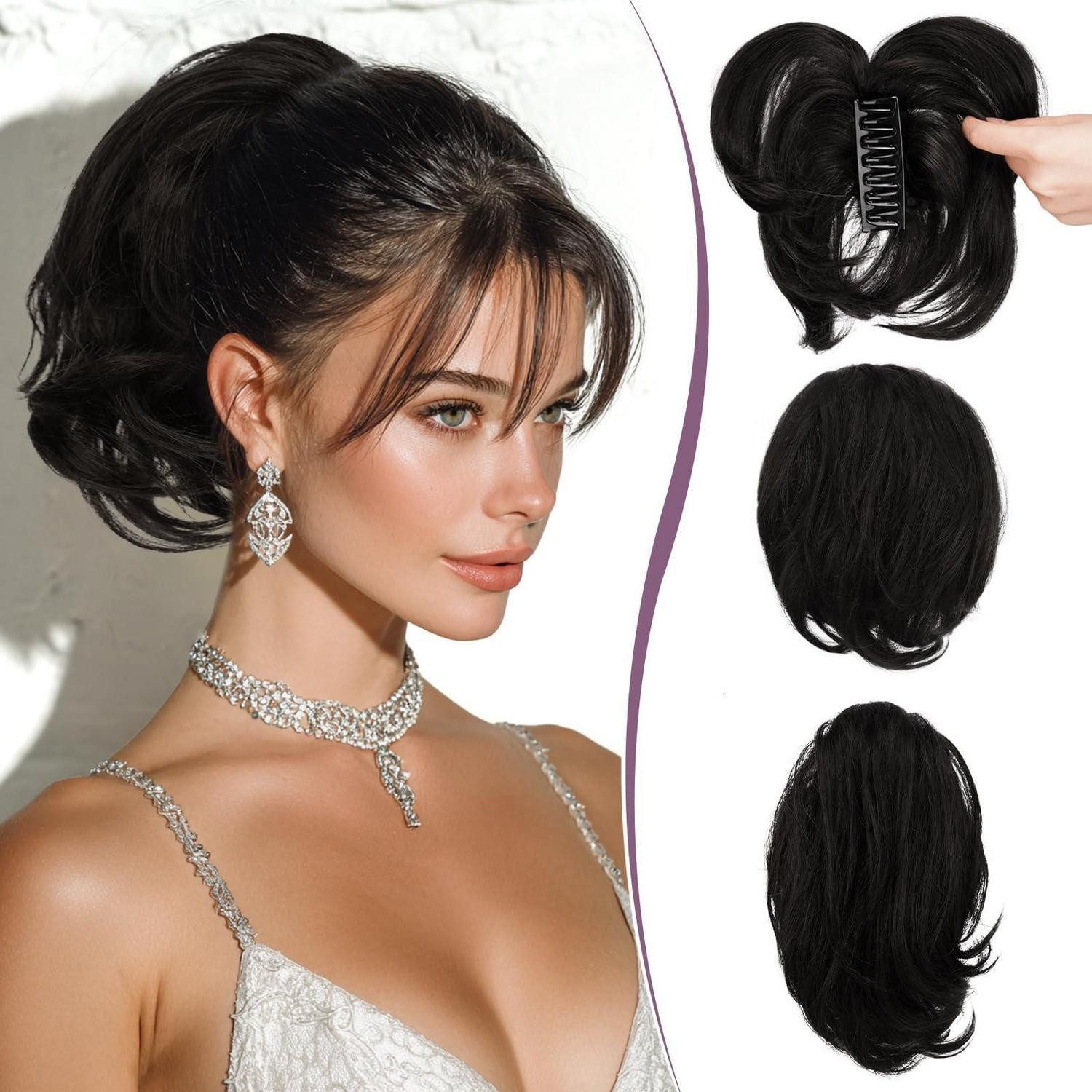 LuxusKollektion Echthaar-Extension Pferdeschwanz Haarteil Echthaar Klammer Damen Natürlich Schwarz 22 cm