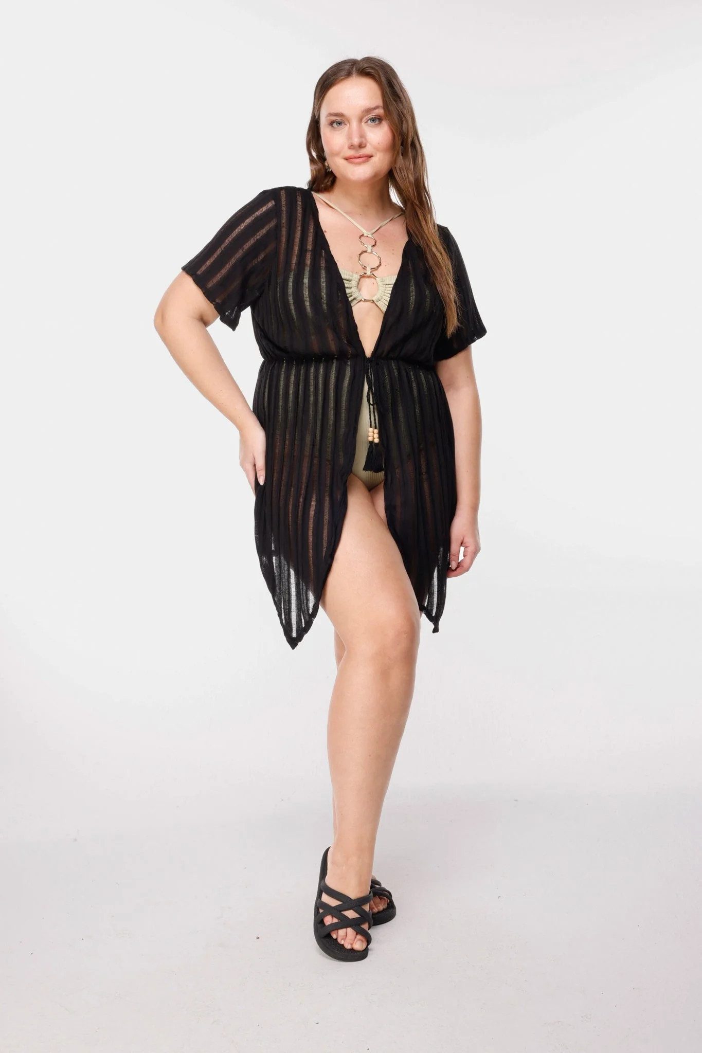 Kimono Gestreifter, transparenter Kimono