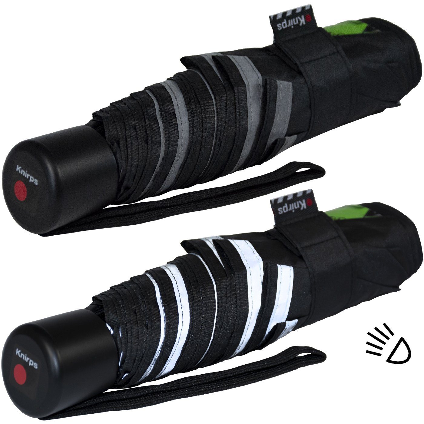 Knirps® Taschenregenschirm Kinderschirm 4Kids reflective mit Reflexborte, Sicherheit auf dem Schulweg, Dinosaurier T-Rex