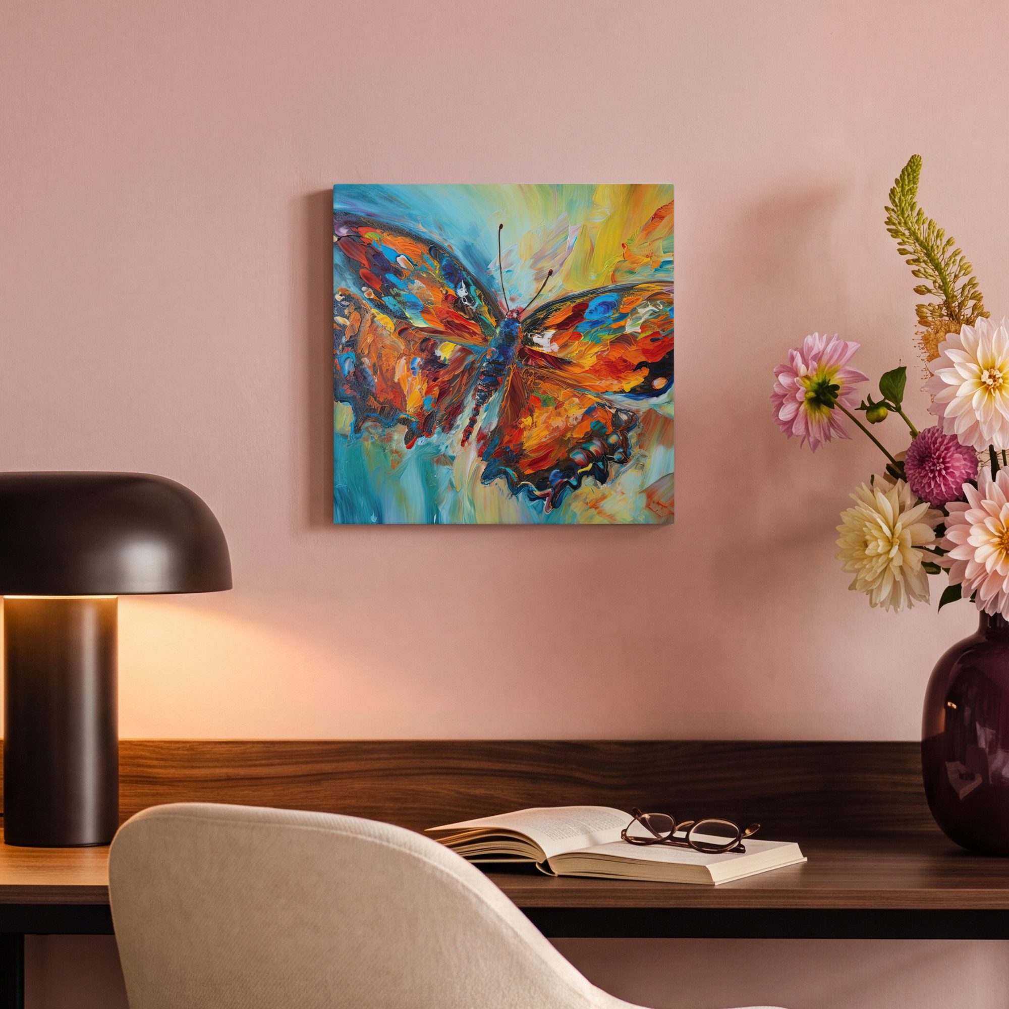 OneMillionCanvasses® Leinwandbild Schmetterling - Farben - Kunst - Malerei, Fotodruck (1 St), Leinwand Canvas Wandbild, Wanddekoration 20x30 cm – Bild 4 von 5