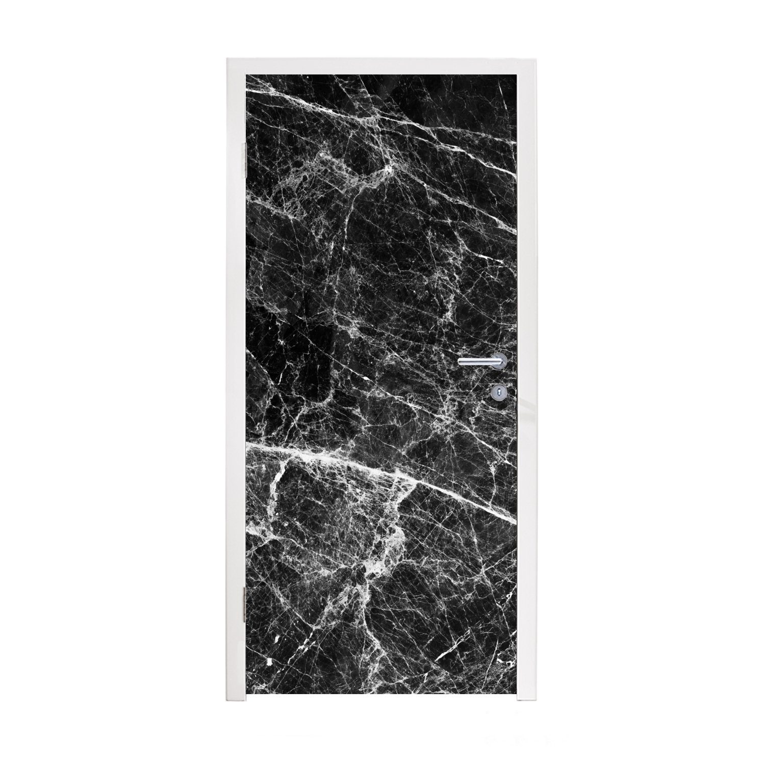 MuchoWow Türtapete Marmor - Stein - Schwarz, Matt, bedruckt, (1 St), Fototapete für Tür, Türaufkleber, 75x205 cm