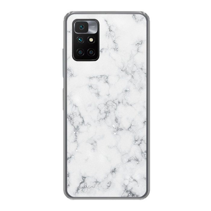 MuchoWow Handyhülle Marmor - Weiß - Silber - Glitter - Marmoroptik - Chic Phone Case Handyhülle Xiaomi Redmi 10 Silikon Schutzhülle