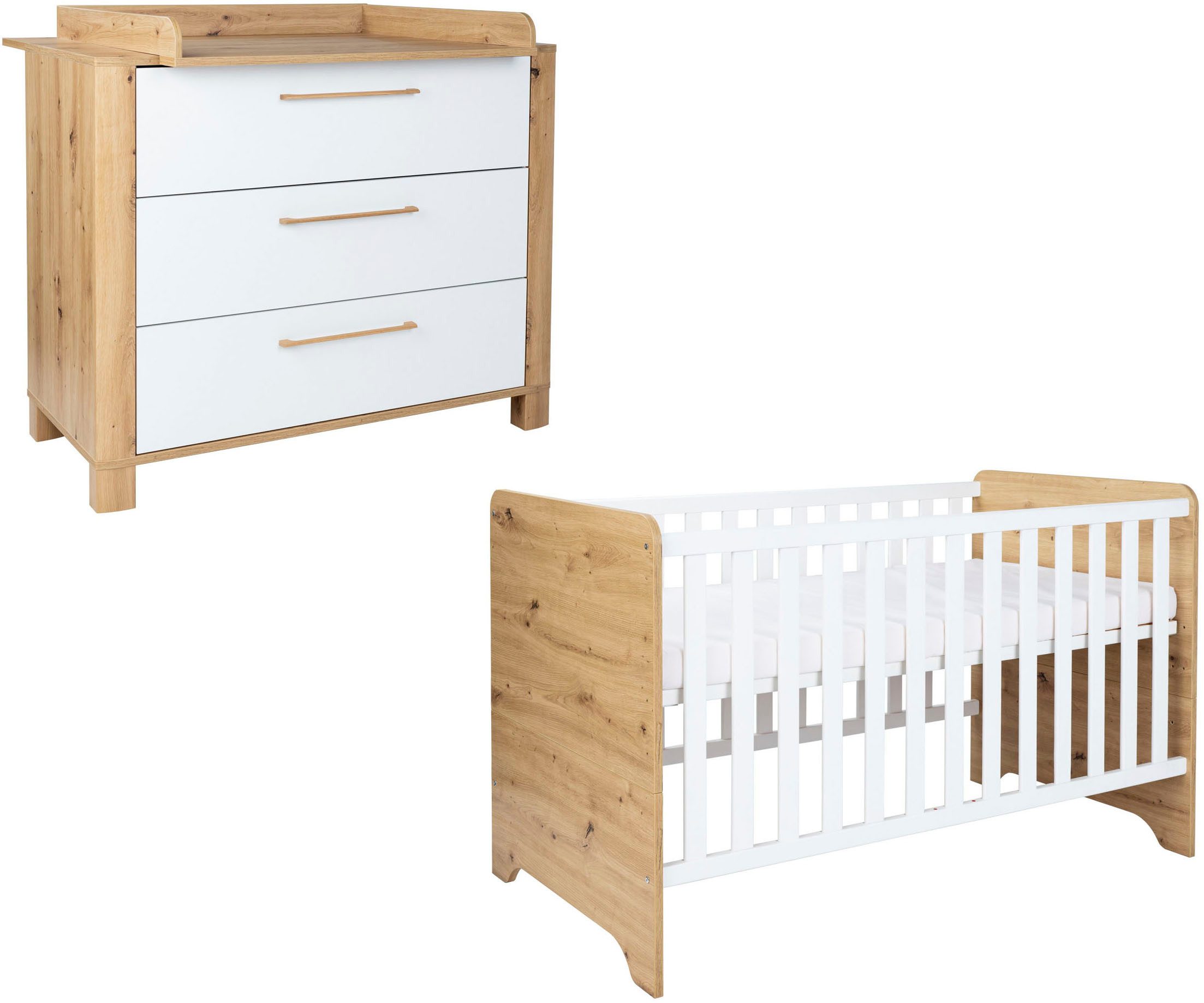 arthur berndt Babymöbel-Set Babyzimmer Set »Marlon« 2-teilig, (Spar-Set, 2-tlg., Kinderbett und Wickelkommode)