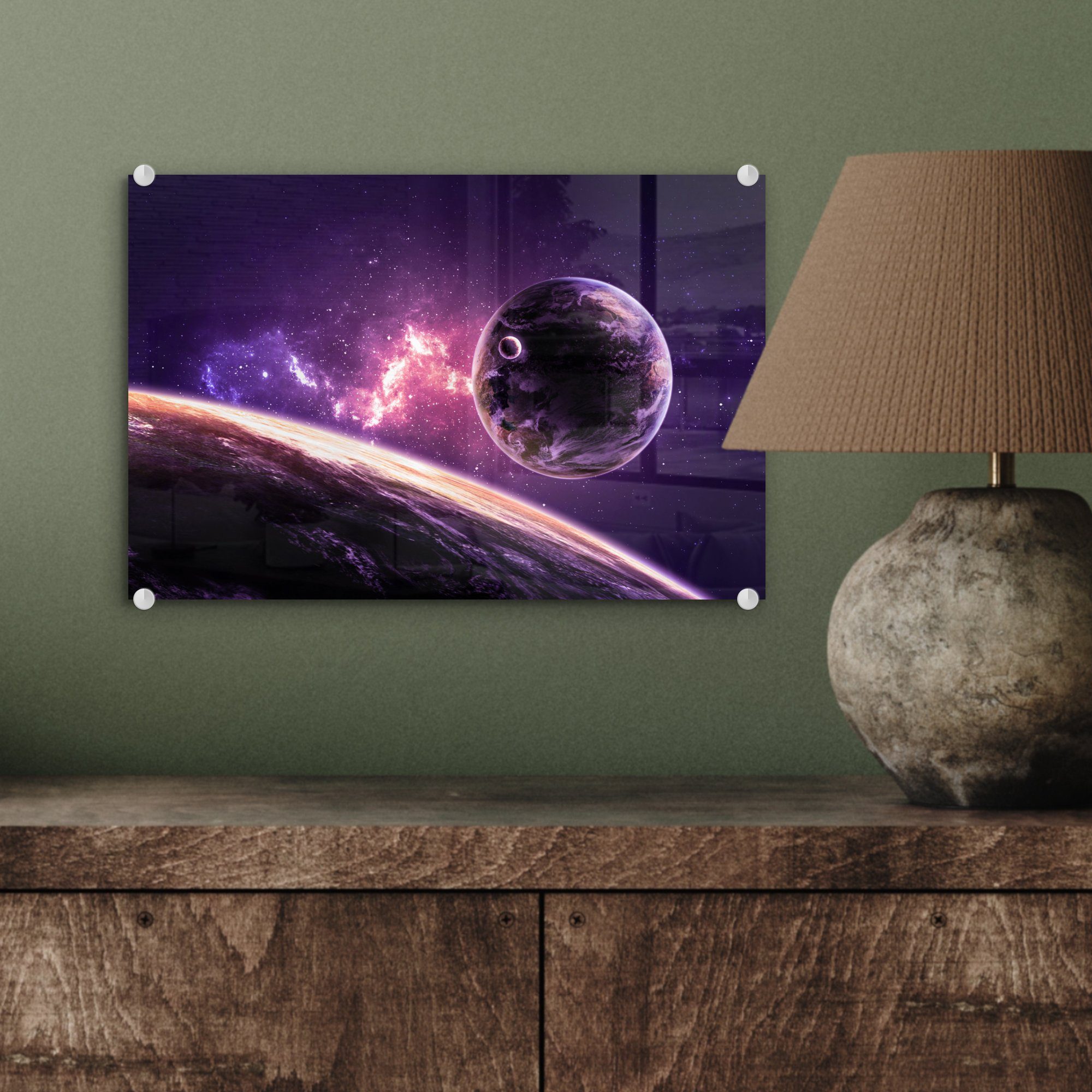 MuchoWow Acrylglasbild Planeten - Glasbilder auf (1 Bilder - Glas Foto - auf - Glas Weltraum Wanddekoration St), - Sterne, Wandbild
