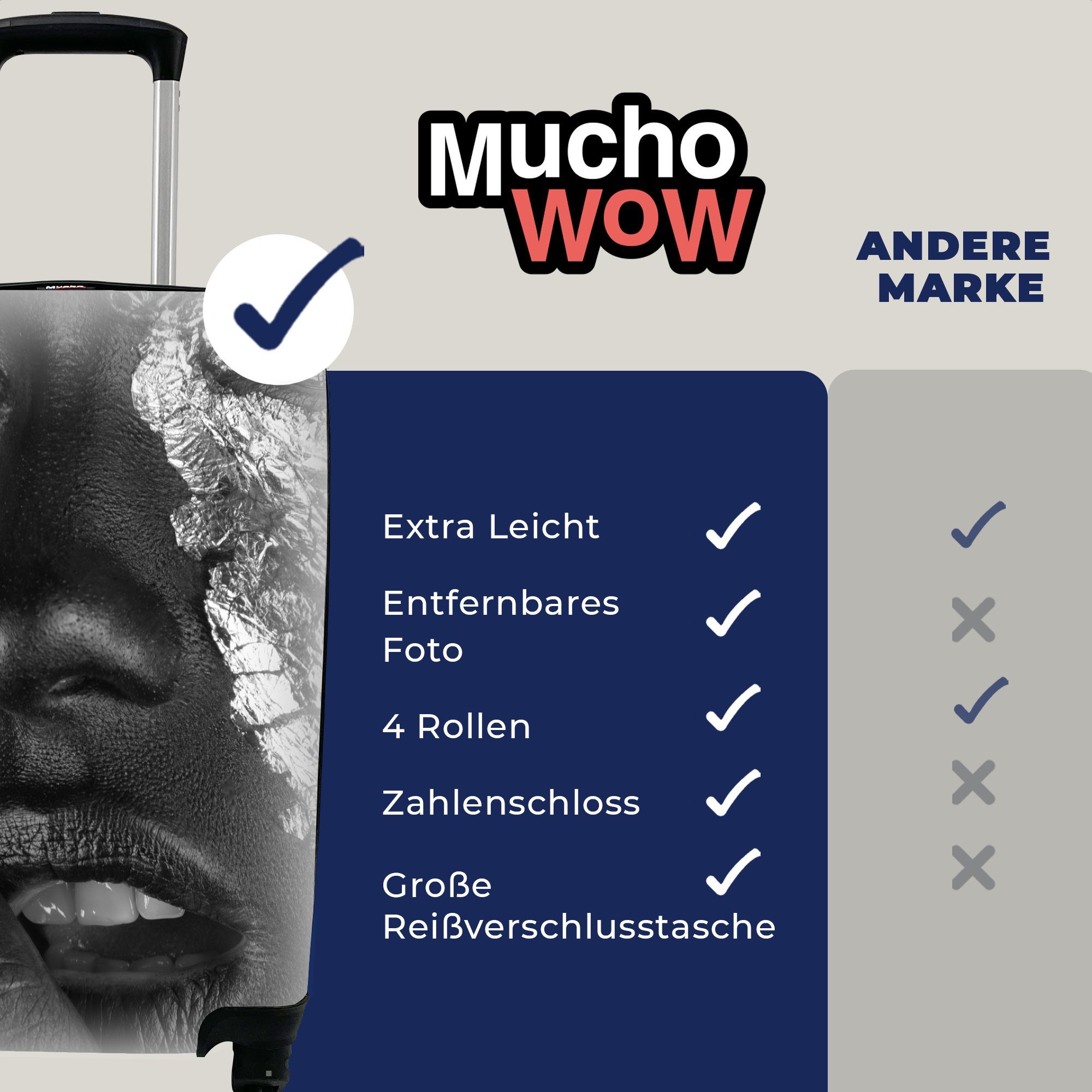 MuchoWow Handgepäckkoffer Handgepäck Ferien, 4 - Rollen, rollen, für Trolley, Schwarz, Silber Frau - mit Reisetasche Reisekoffer