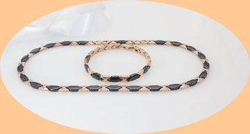 ELLAWIL Collier-Set Damenhalskette Halskette Schmuckset Kette Collier & Armband (aus schwarzer Keramik mit rosegoldfarbener Edelstahl, Kettenlänge 49 cm, Armbandlänge 20 cm, Breite 6 mm), inklusive Geschenkschachtel