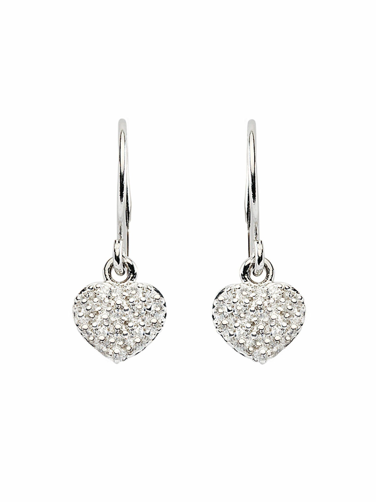 Adelia´s Paar Ohrhänger 1 Paar 925 Silber Ohrringe / Ohrhänger Herz mit Zirkonia, 925 Sterling Silber mit Zirkonia Silberschmuck für Damen
