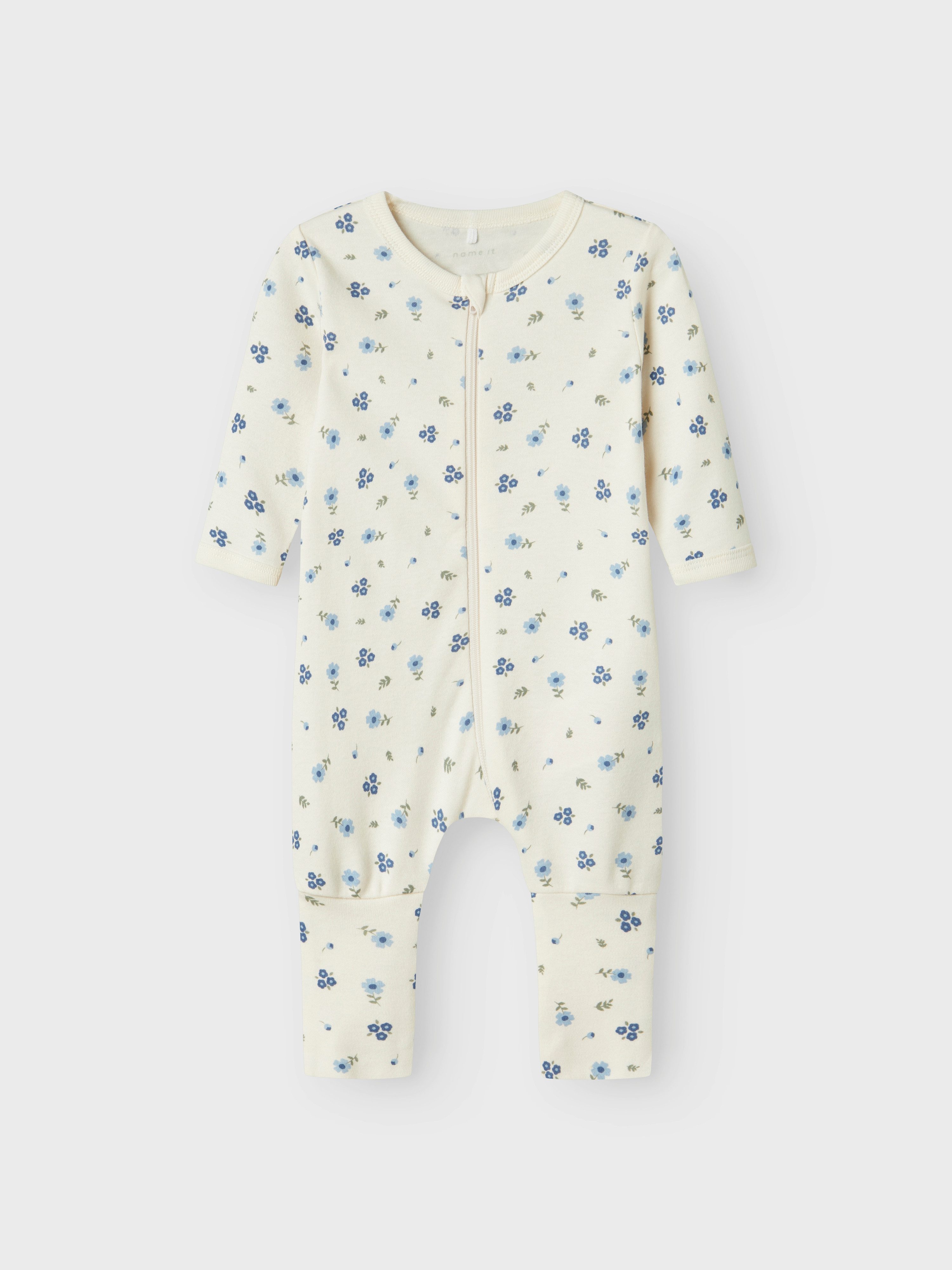 Name It Pyjama NBFNIGHTSUIT 2P ZIP FF JET FLOWER NOOS (Packung, 2 tlg) zweiteiliges Set, aus Baumwolle, Regular Fit, knöchellange Hose