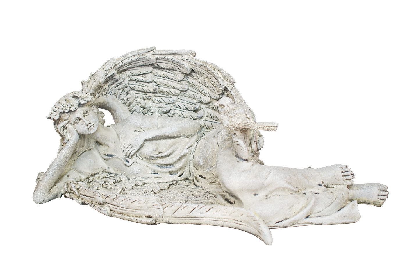 Kaufhaus le petit Engelfigur Deko Engel Figur Schutzengel mit Vogel Grabdeko Grabschmuck Skulptur, Dekofigur Dekoskulptur Dekoobjekt aus Polyresin (Kunststein)