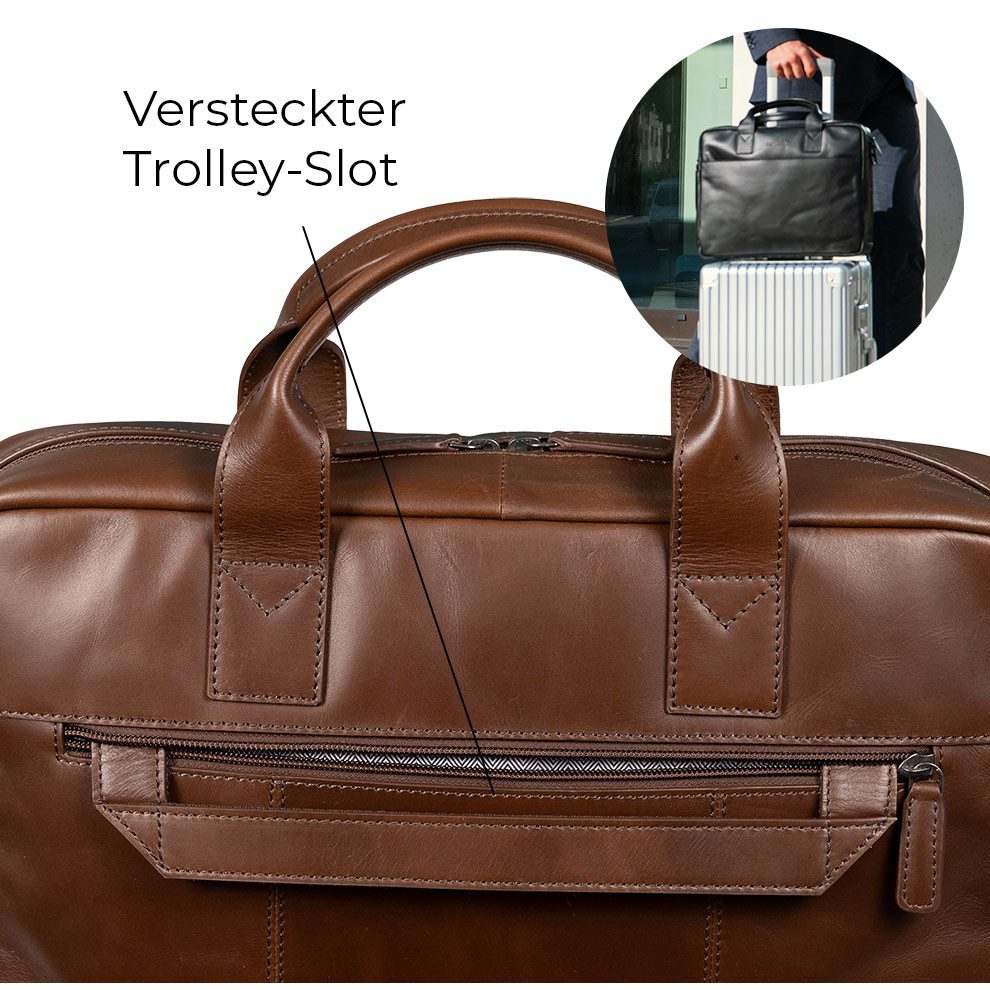 Gentlemen's Laptoptasche Slim - Notebooktasche aus Leder mit Schultergurt 14 & 16 Zoll, Echtleder, großes Hauptfach, Schultergurt, Geschenkverpackung