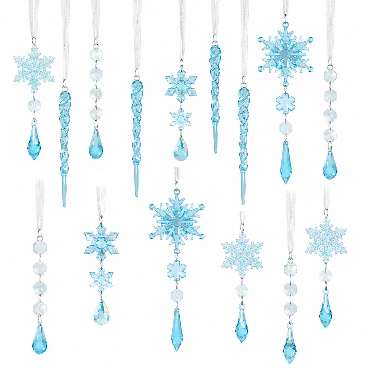 Bomiclss Christbaumschmuck Acryl Schneeflocken Eiszapfen Tropfen Hängedekoration (18-tlg), Ornamente für Weihnachtsbaum Winterfest und Party Deko