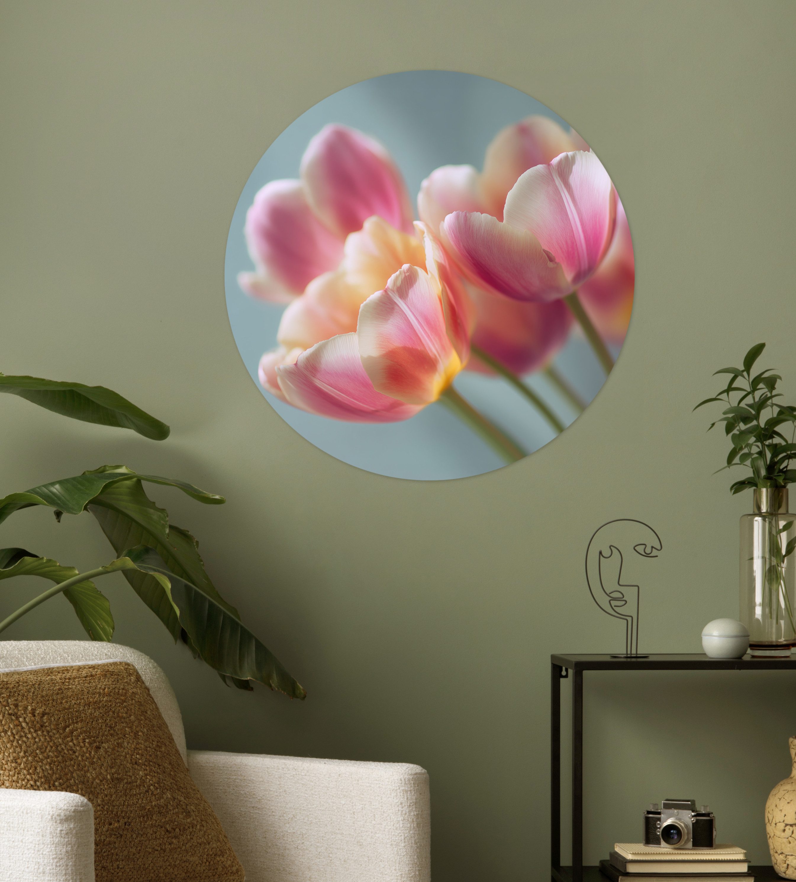 MuchoWow Wandsticker Tulpen - Rosa - Stiele (1 St), Tapetensticker Selbstklebend, Wandbild Wohnzimmer, 80x80 cm