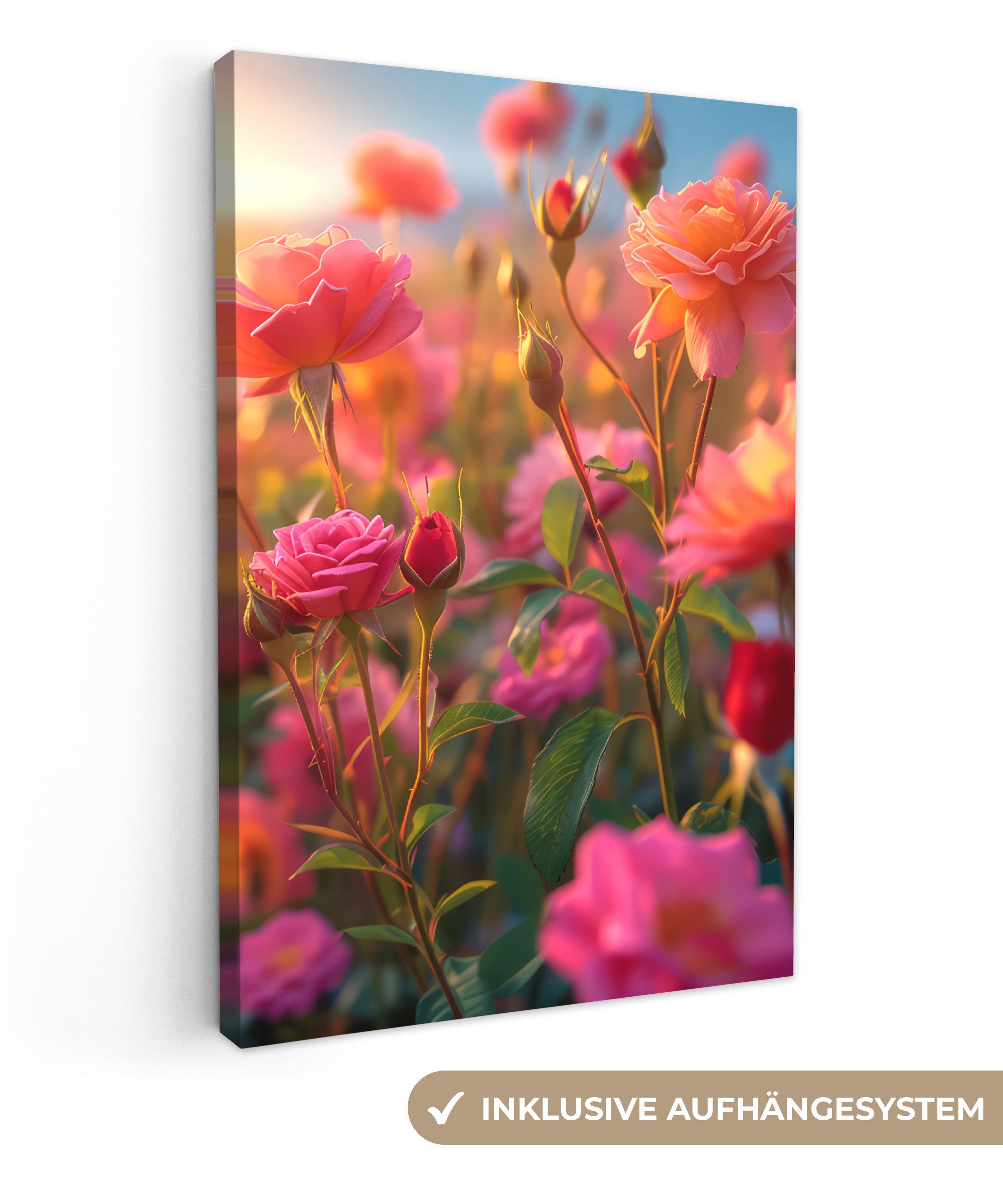 OneMillionCanvasses® Leinwandbild Blumen - Rosen - Natur - Rosa - Blume, Fotodruck (1 St), Leinwand Canvas Wandbild, Wanddekoration 20x30 cm
