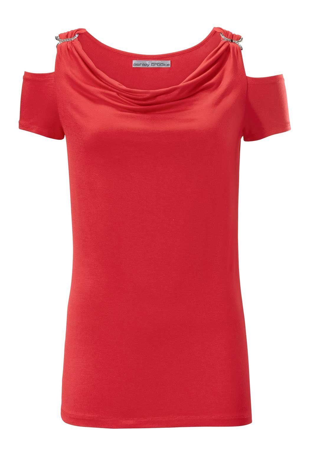 ASHLEY BROOKE BY HEINE Wasserfallshirt Ashley Brooke Damen Designer-Wasserfallshirt mit Strass, rot mehr