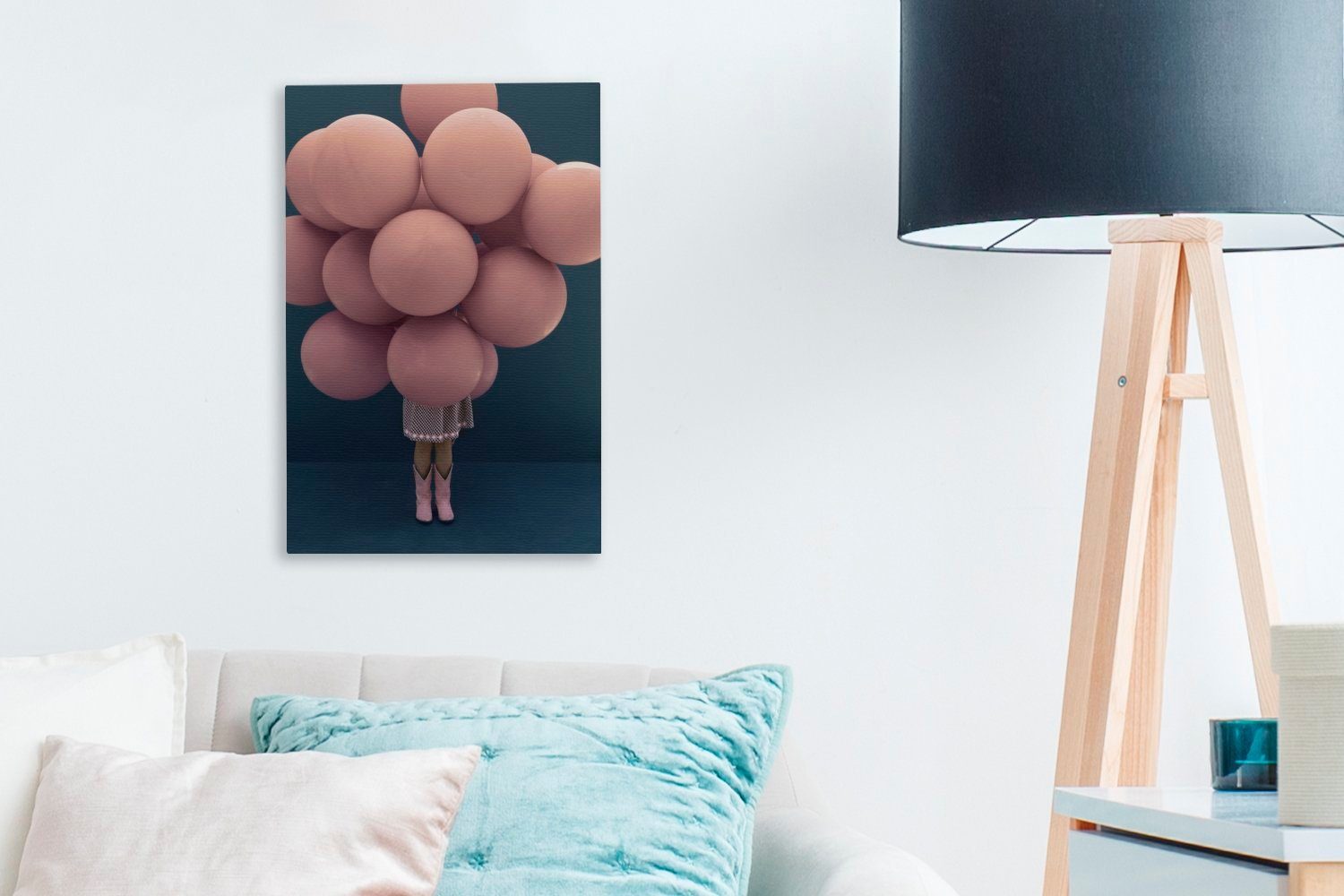 Luftballons, bespannt Mädchen Leinwandbild Gemälde, inkl. Leinwandbild mit 20x30 OneMillionCanvasses® Zackenaufhänger, großen St), fertig cm (1