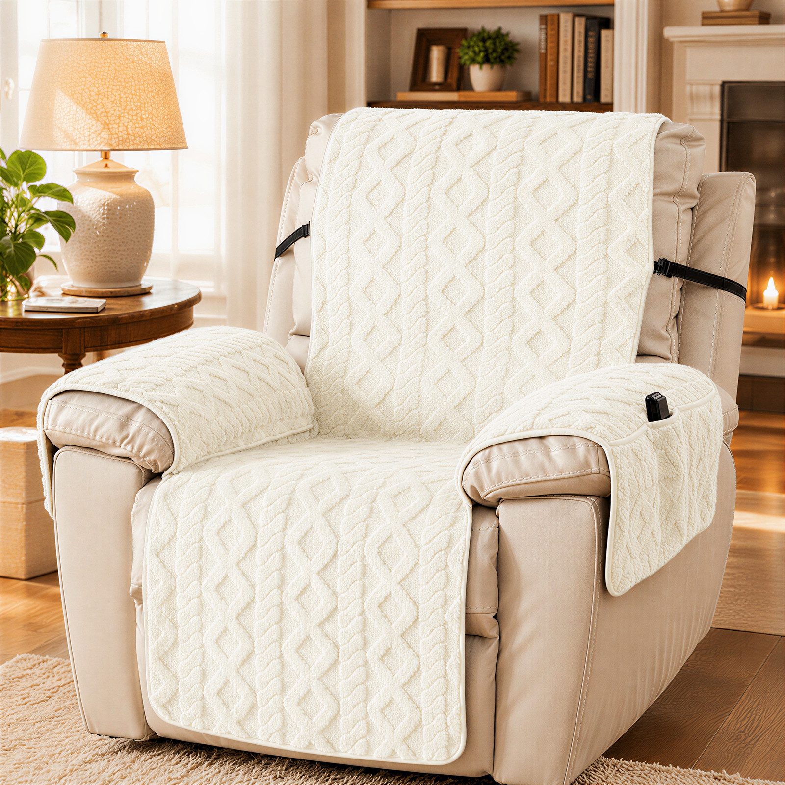 BlingBin Sesselschoner Sofa Armlehnenbezüge für Relaxsessel, Sessel Überzug Rutschfest, Schonbezug Sessel Fernsehsessel mit Taschen,für Senioren Haustieren von BlingBin