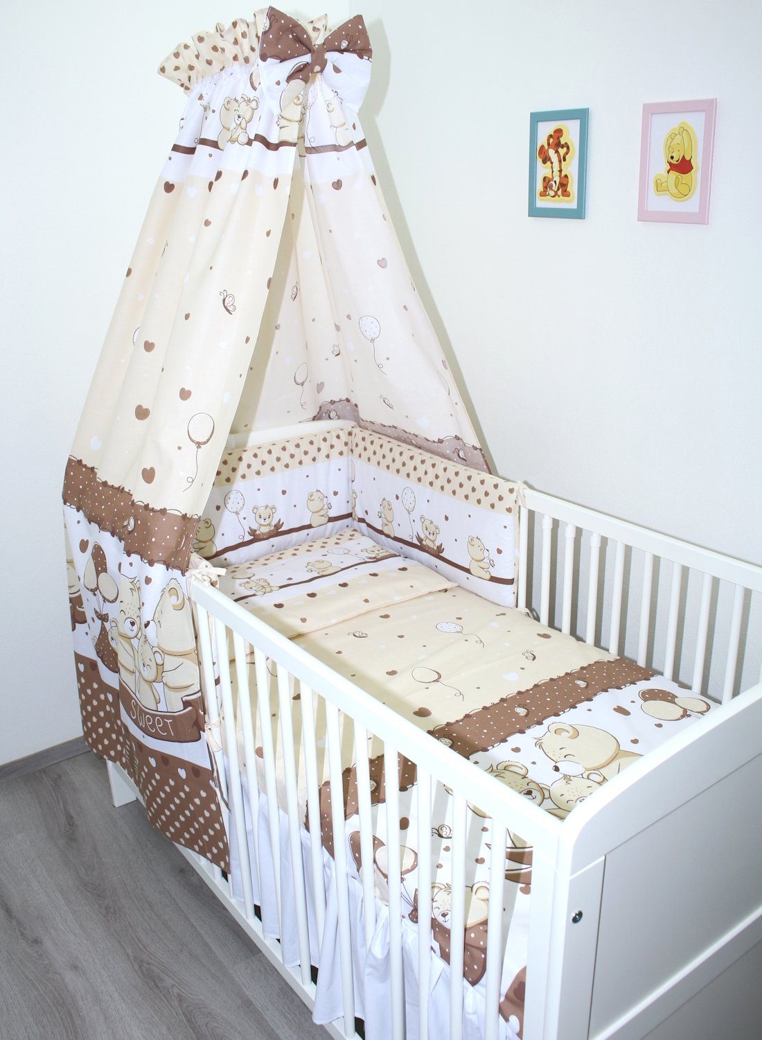 Babybettwäsche Baby Bettset- 6 teiliges Set mit Vollstoff Himmel Bettwäsche Nestchen