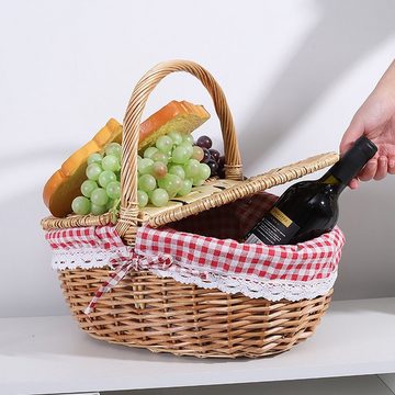 yozhiqu Picknickkorb Picknickkorb, Deckel, Griffe und Futter im Weidenstil für Picknicks, Picknickkorb, im Weidenstil für Picknicks, Partys und Grillabende