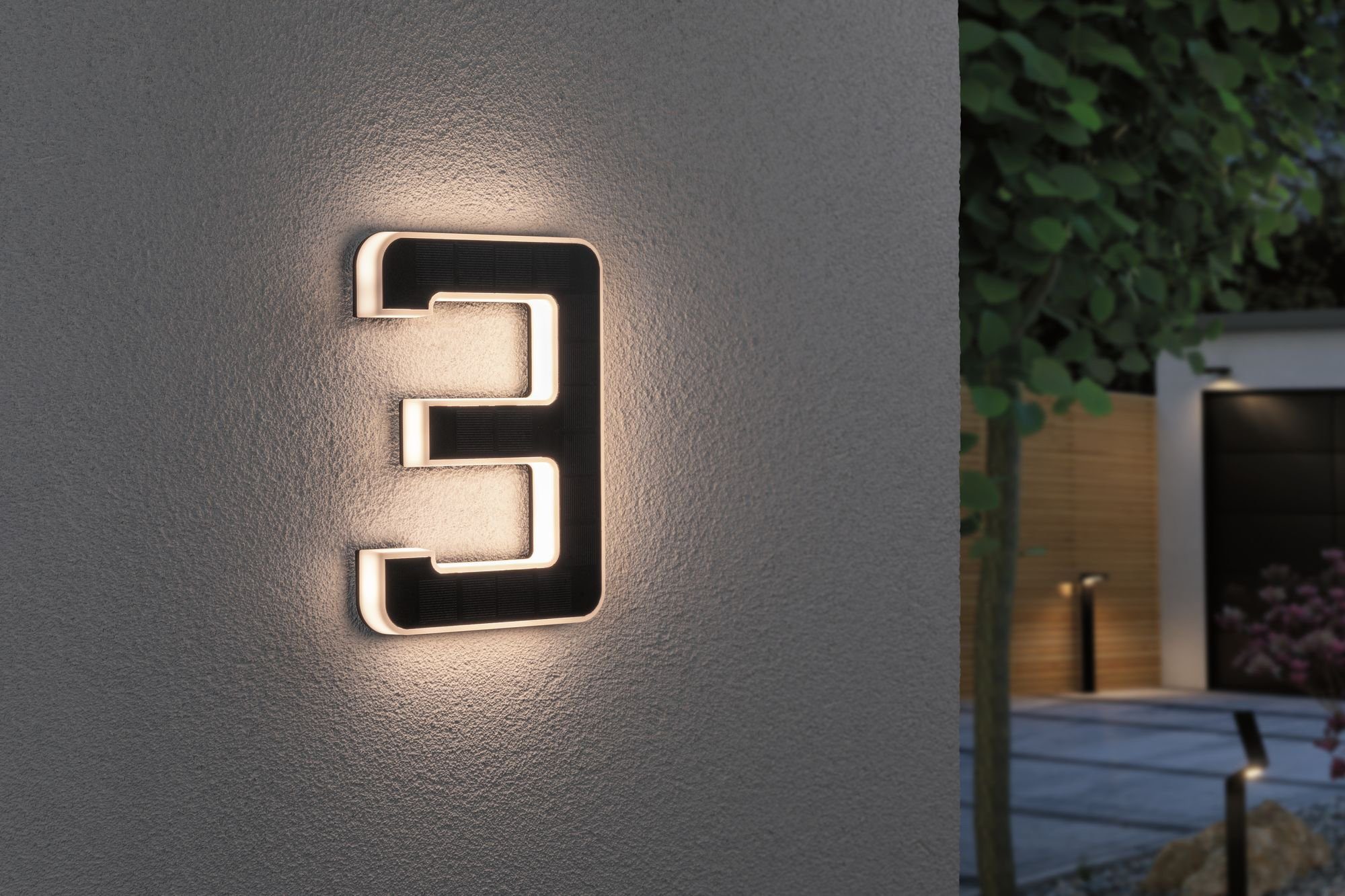 Paulmann LED Außen-Wandleuchte Solar Hausnummer, LED fest integriert, Warmweiß, LED-Modul, Hausnummern, Buchstaben wählbar, Akku wechselbar