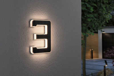 Paulmann LED Außen-Wandleuchte Solar Hausnummer, LED fest integriert, Warmweiß, LED-Modul, Hausnummern 0-9 wählbar, Akku wechselbar