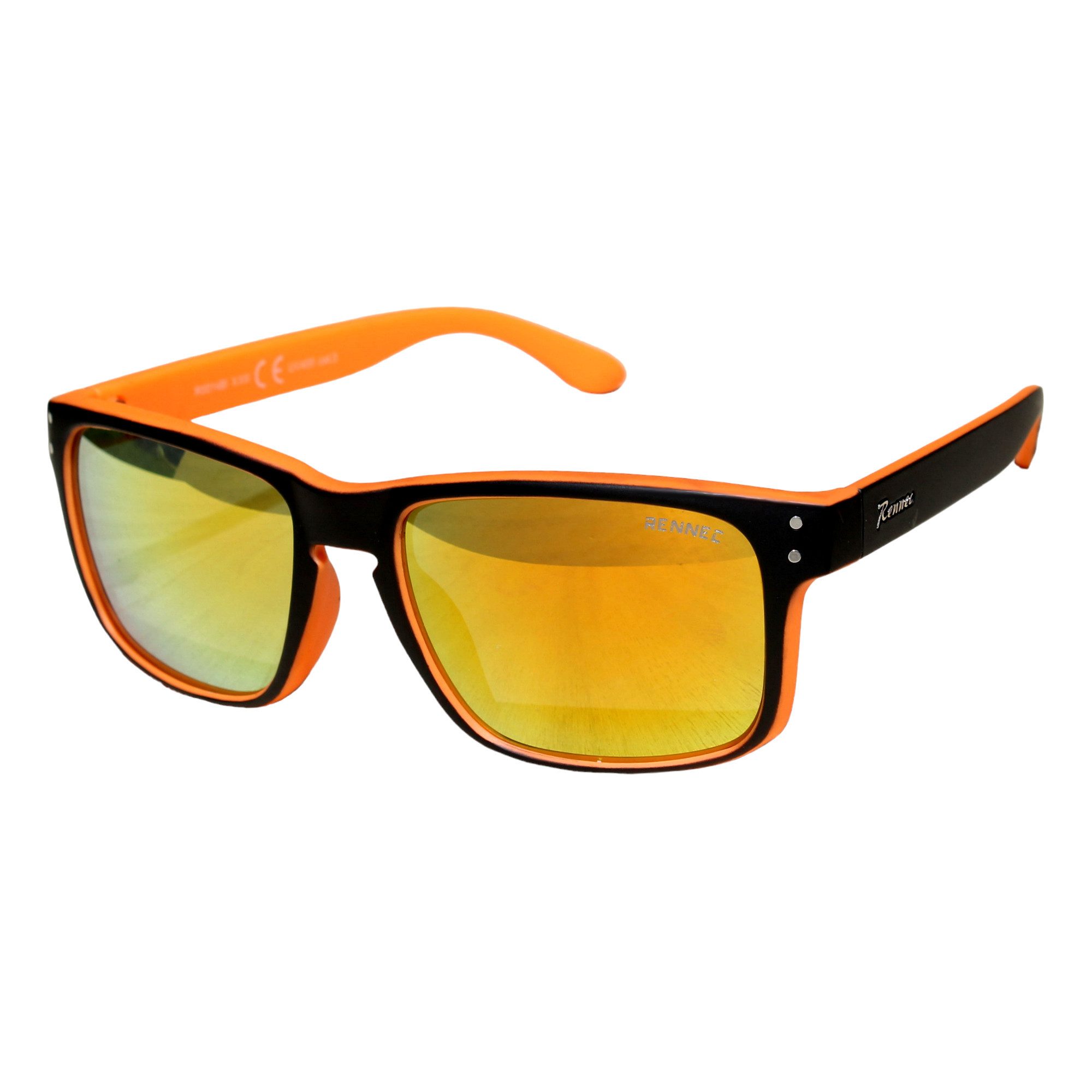 Rennec Sonnenbrille Herren Rechteckig Zweifarbig Markenbrille Bi Color Gläser Verspiegelt Blau oder Orange, stabile 3in2 Bügelgelenke – Bild 2 von 4