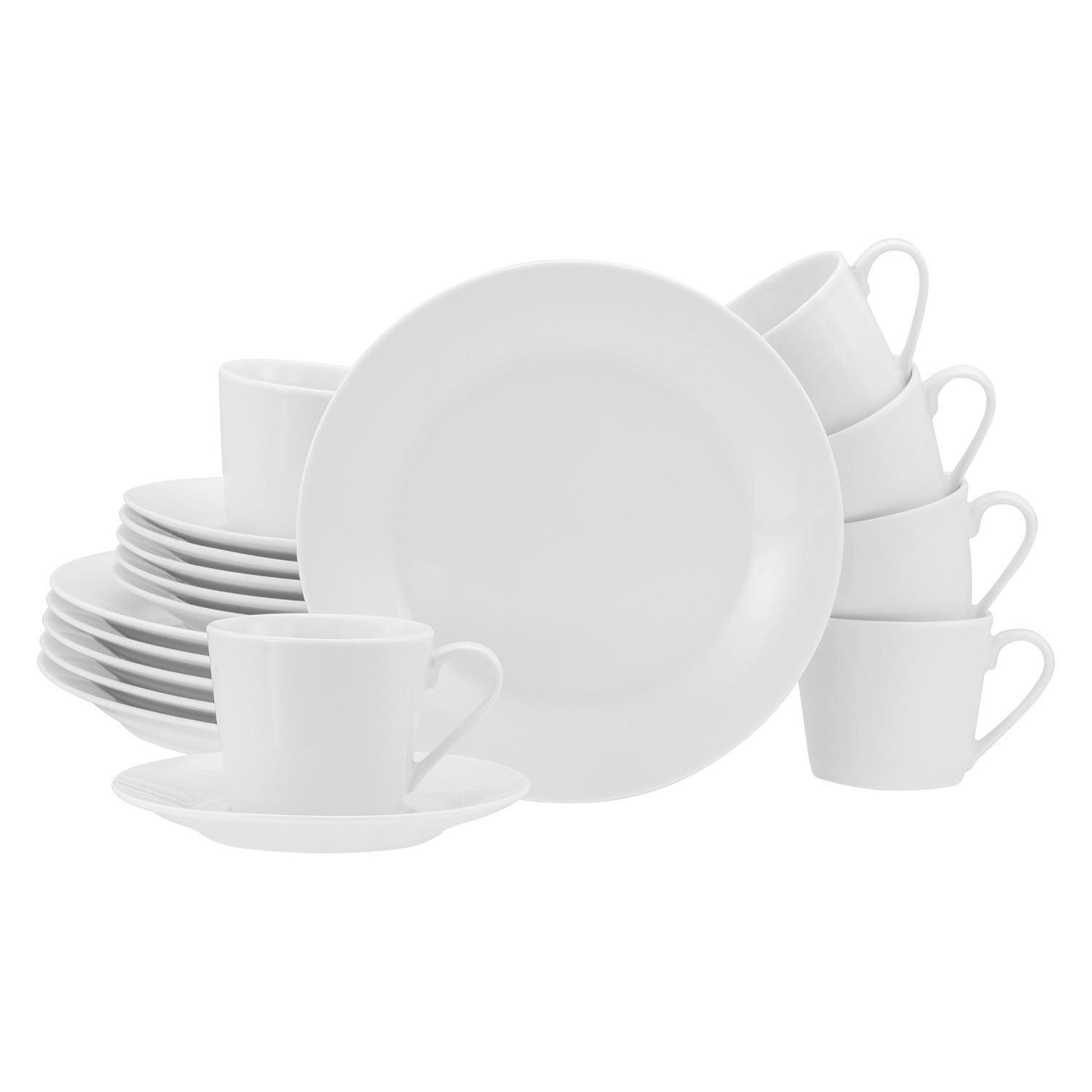 CreaTable Kaffeeservice Kaffeeservice 18 tlg., Weiß, Porzellan, (18-tlg), 6 Personen, Porzellan, spülmaschinenfest und mikrowellengeeignet