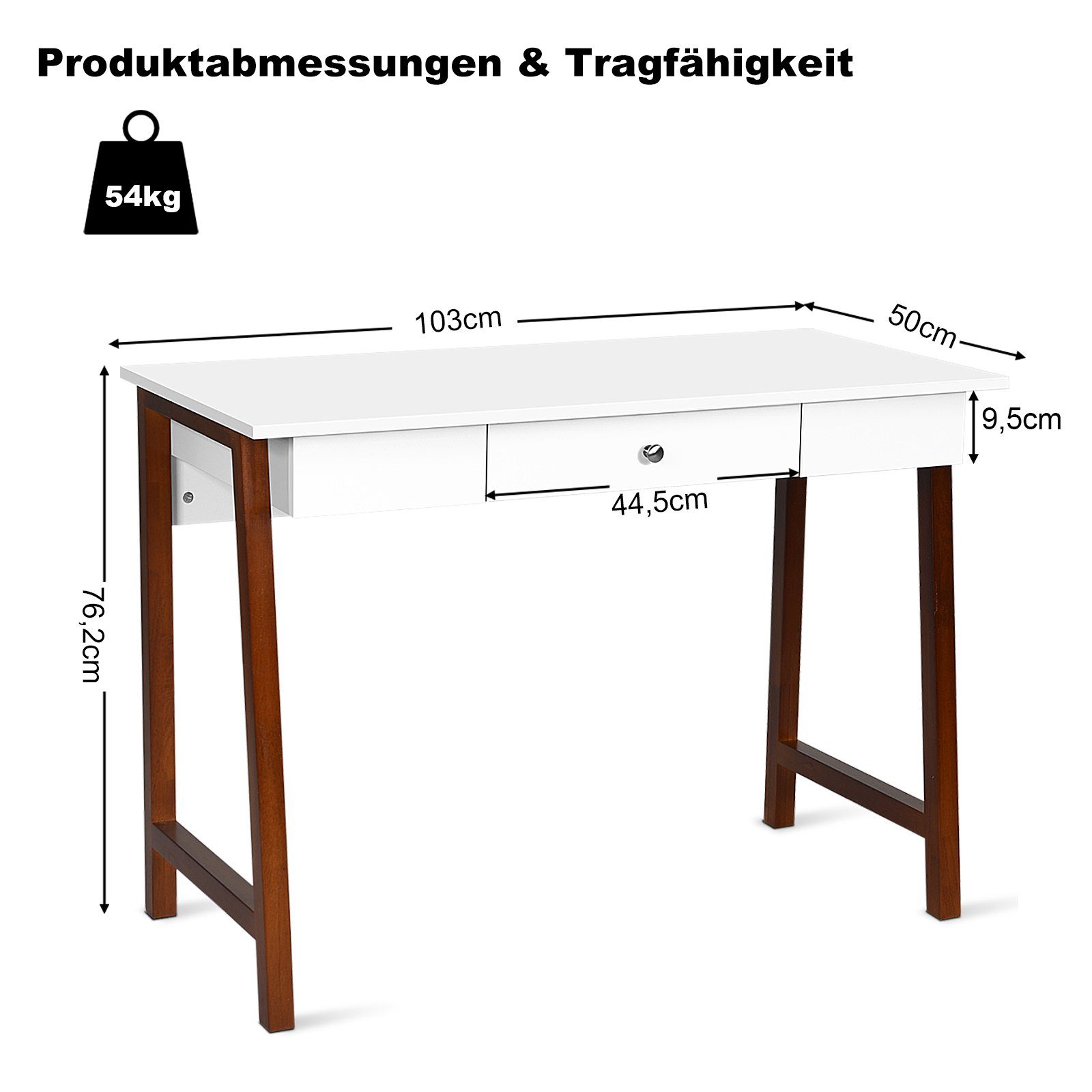 COSTWAY Schreibtisch Computertisch, Holz, 75,5 cm X Braun Schublade, 106 X 50 mit