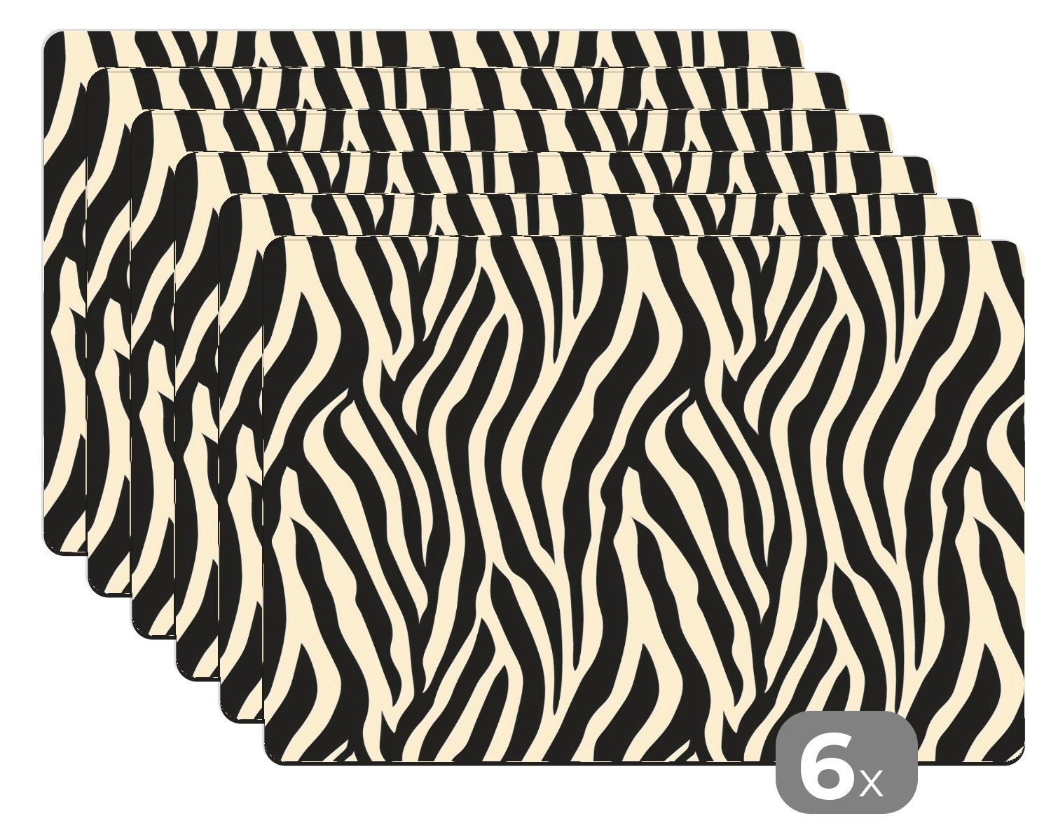 MuchoWow Platzset Zebra - Druck - Klassisch - Schwarz, (6-St), Platzsets, Tischset, Abwaschbar, Tischsets, Platzdeckchen