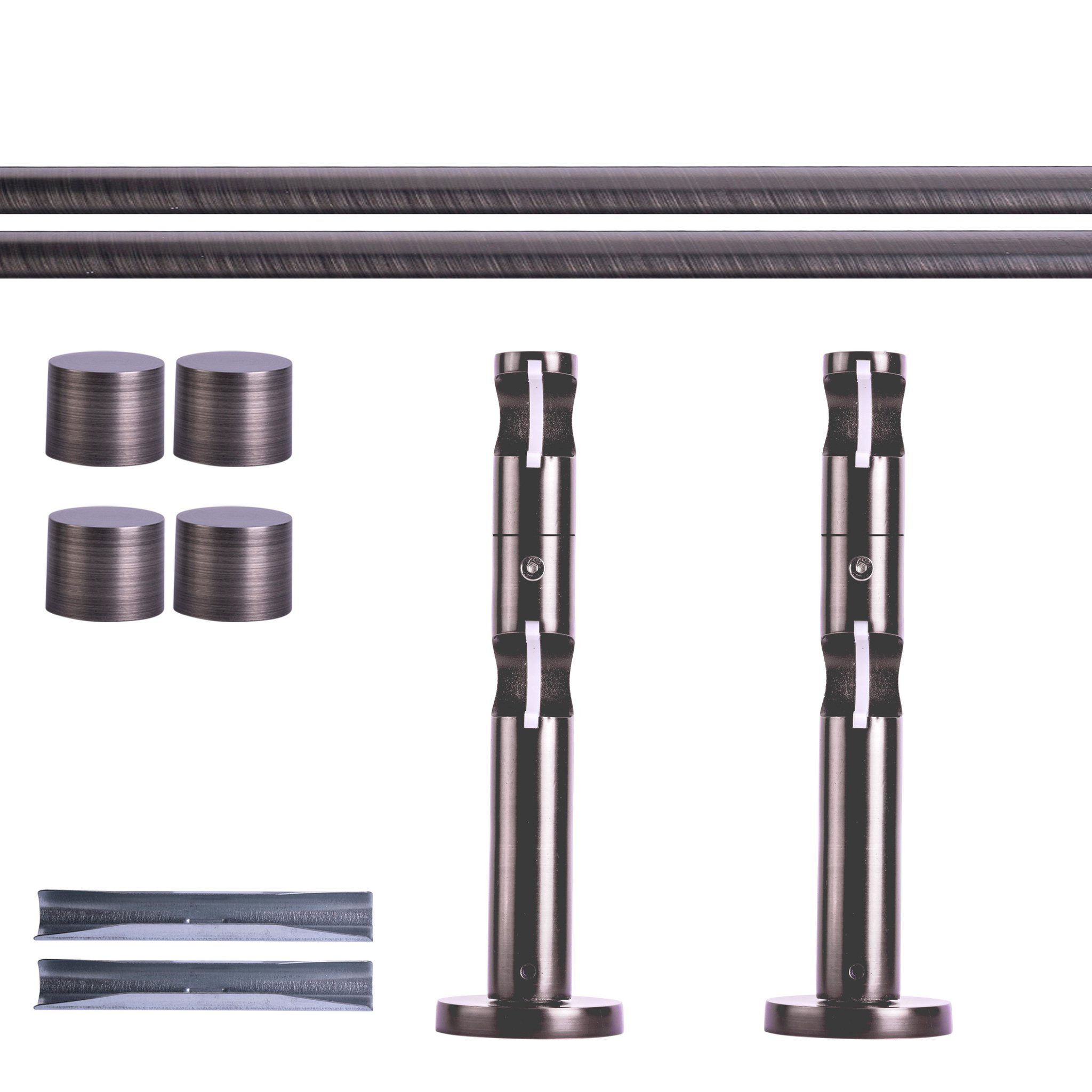Victoria M. Gardinenstange Set, 2-läufig, 160 cm, anthrazit + Wand, Kappe, Ø 19 mm, 2-läufig, mit Bohren, verschraubt, Aluminium, Komplettset, ein- oder zweiläufig, Wand oder Deckenmontage