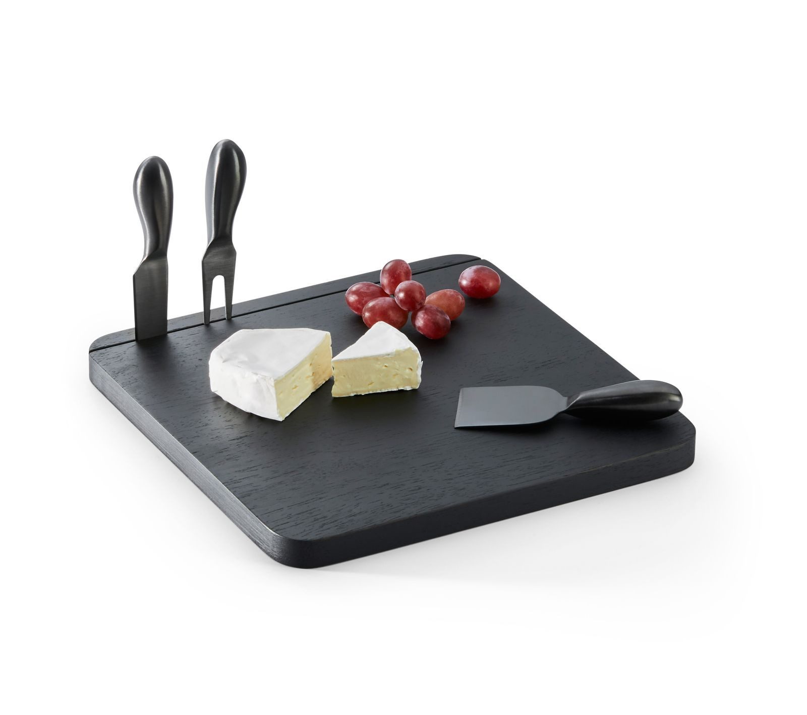 Philippi Design Käsebrett, schwarz galvanisiertes Edelstahl, PHILIPPI Käsebrett FROMAGE mit 3 Messern