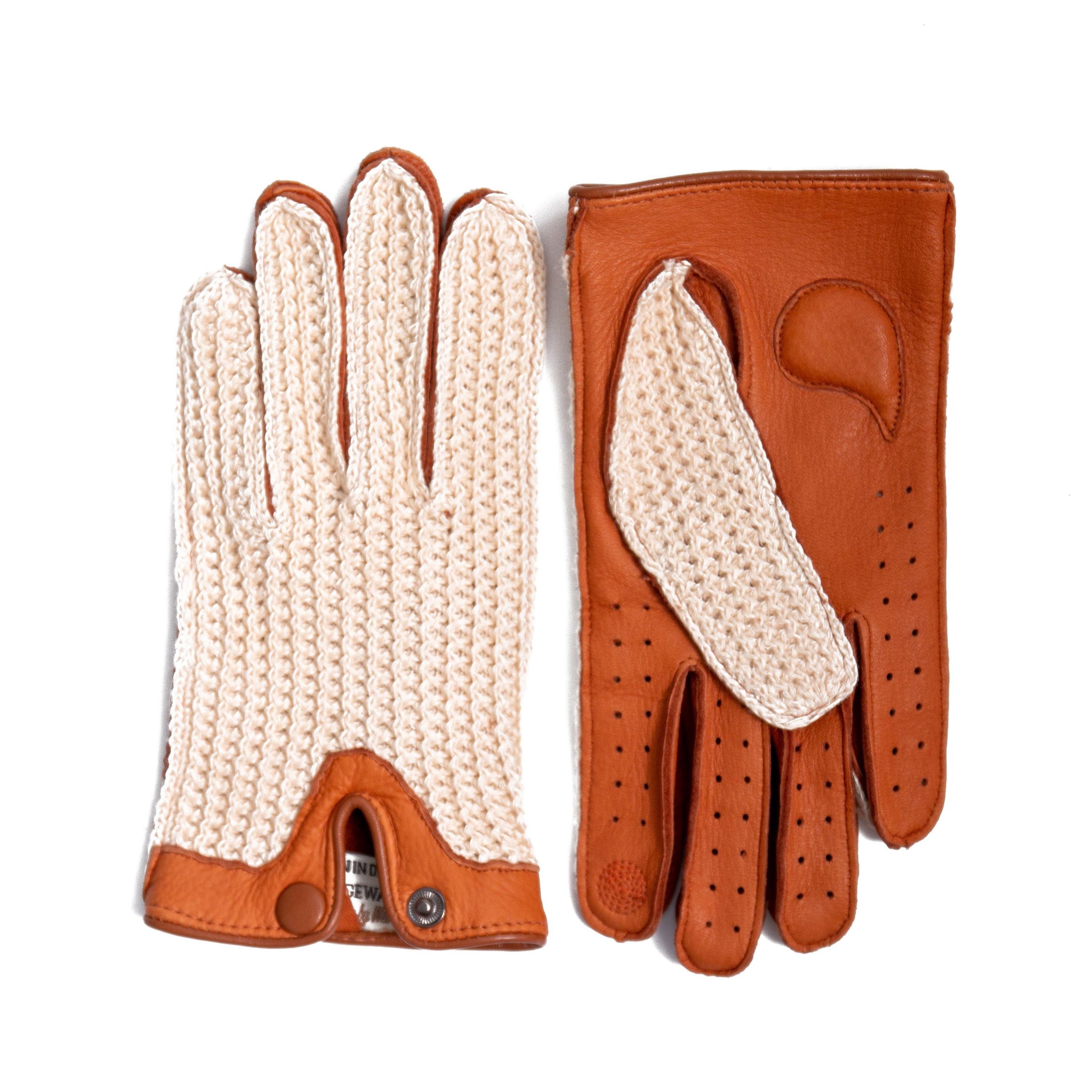 Hand Gewand by Weikert Auto-Handschuhe aus Hirschleder mit Häkeloberteil  aus Baumwolle, handgenäht, Touchscreen, ungefüttert, Autofahrer