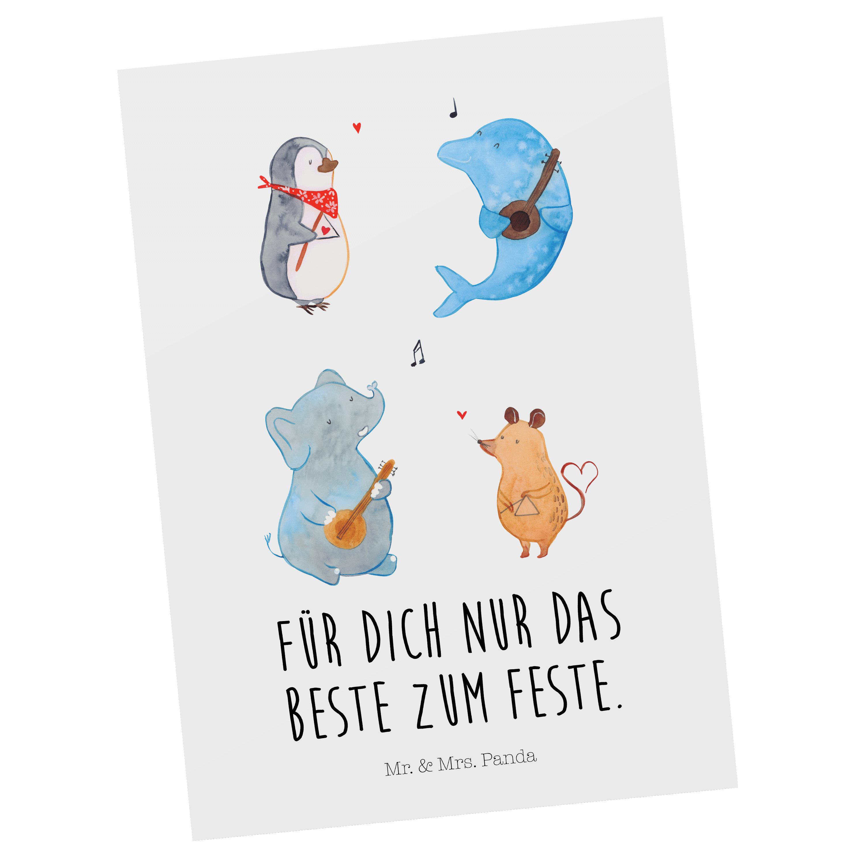 Mr. & Mrs. Panda - - Musikanten, Big Elefant, Triangel, Einladung Geschenk, Postkarte Weiß Band