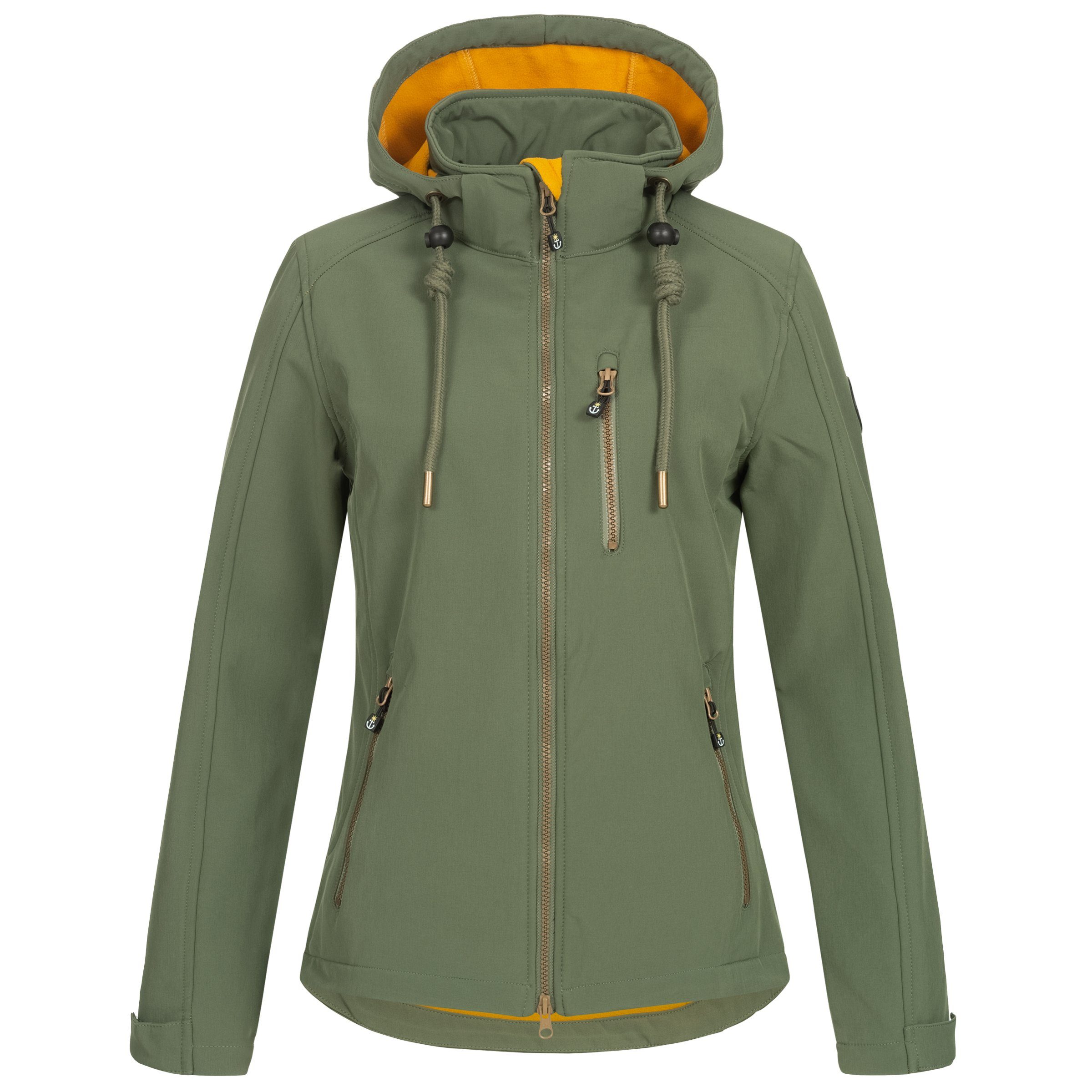 DEPROC Active Kapuze PEAK Softshelljacke CREEK WOMEN abnehmbarer dunkelgrün mit