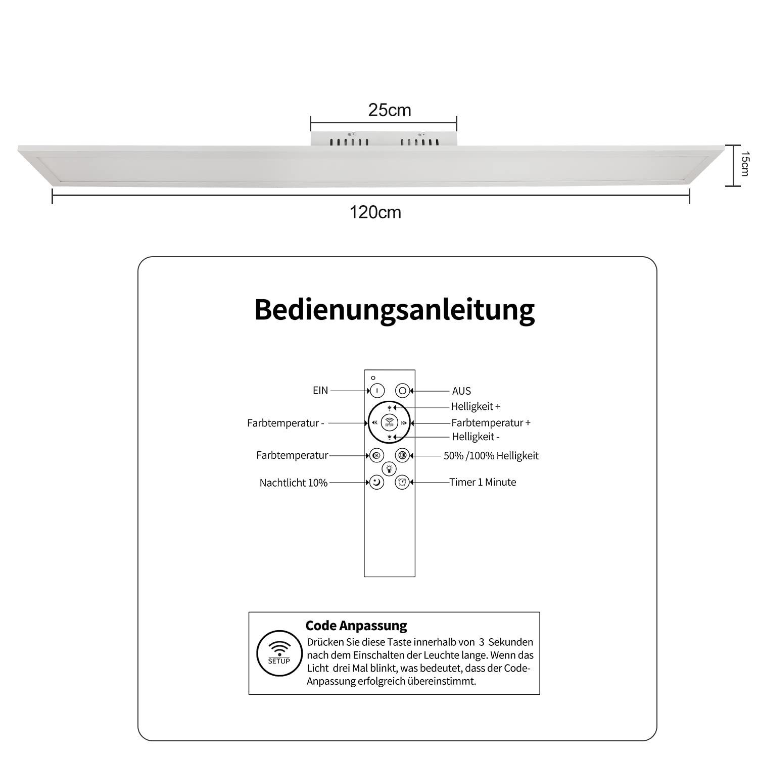 ZMH LED Panel Whonzimmer 120cm Dimmbar Deckenlampe mit Fernbedienung, Dimmbar, LED fest integriert, Tageslichtweiß
