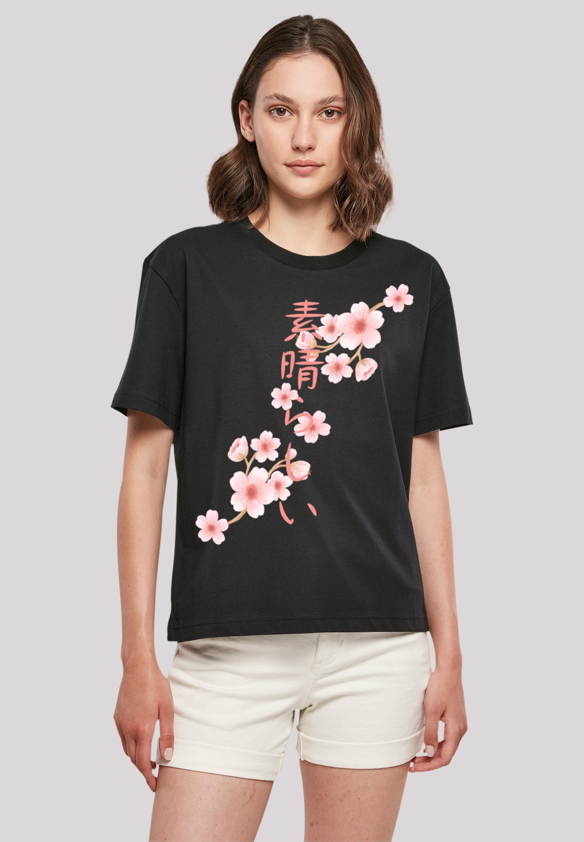 Look T-Shirt für F4NT4STIC Gerippter stylischen Print, Rundhalsausschnitt Kirschblüten